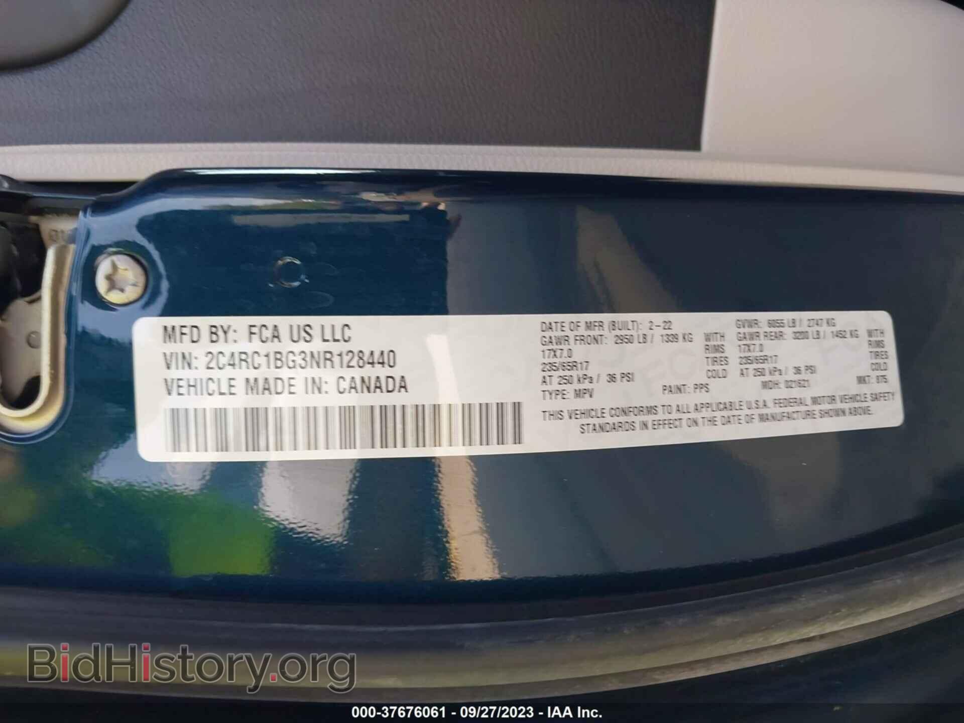 2022 CHRYSLER PACIFICA - VIN: 2C4RC1BG3NR128440 - Фото 9