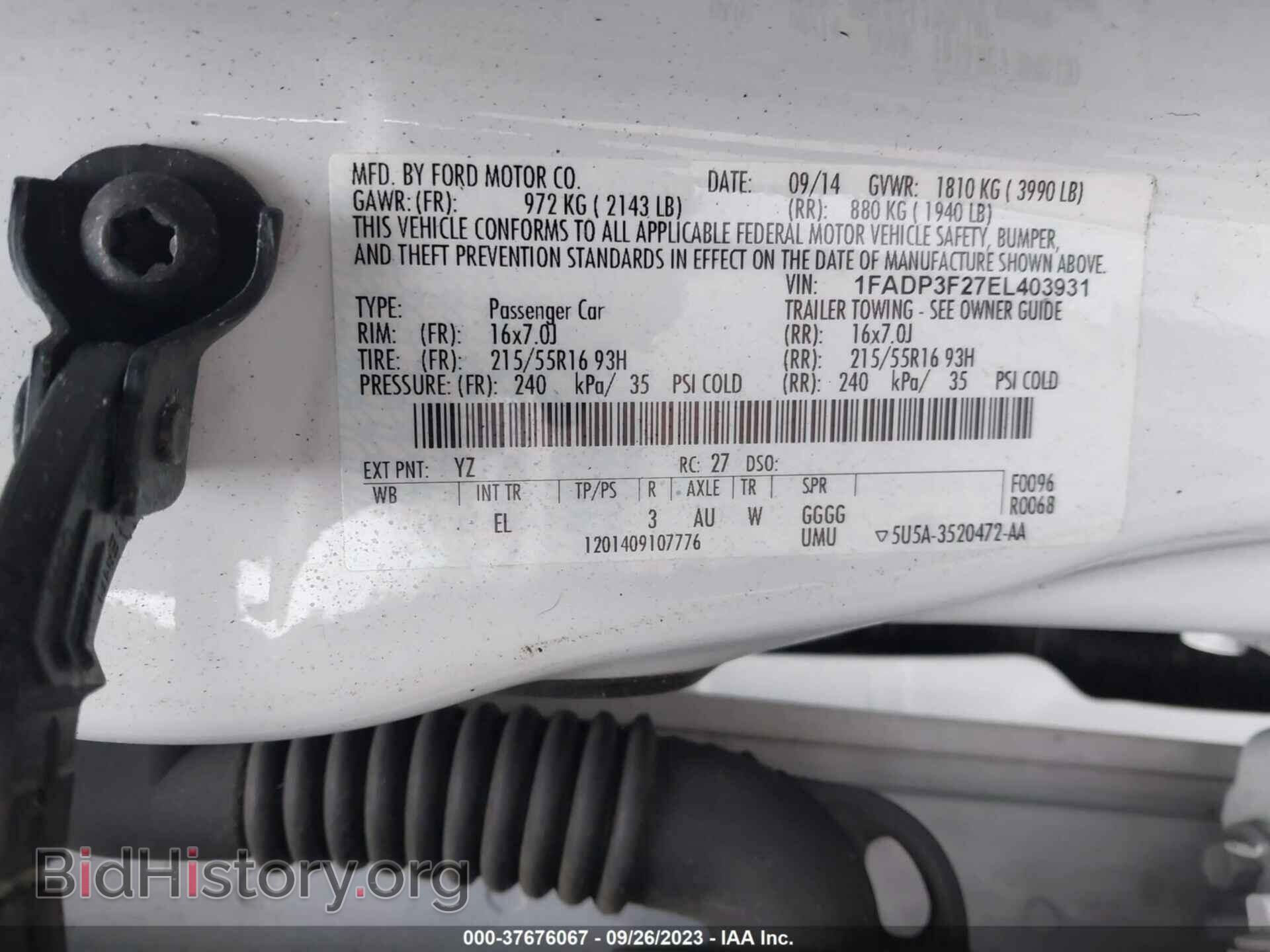 2014 FORD FOCUS - VIN: 1FADP3F27EL403931 - Фото 9