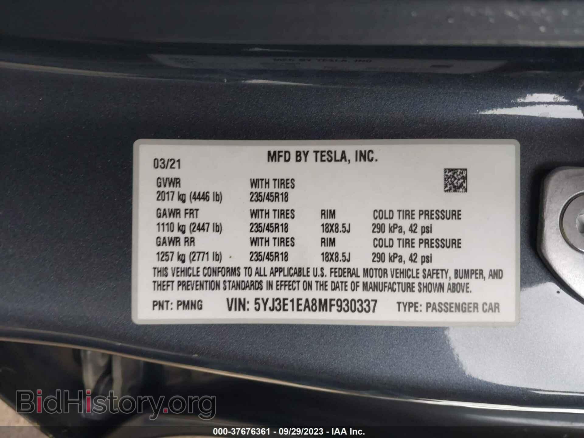 2021 TESLA MODEL 3 - VIN: 5YJ3E1EA8MF930337 - Фото 9