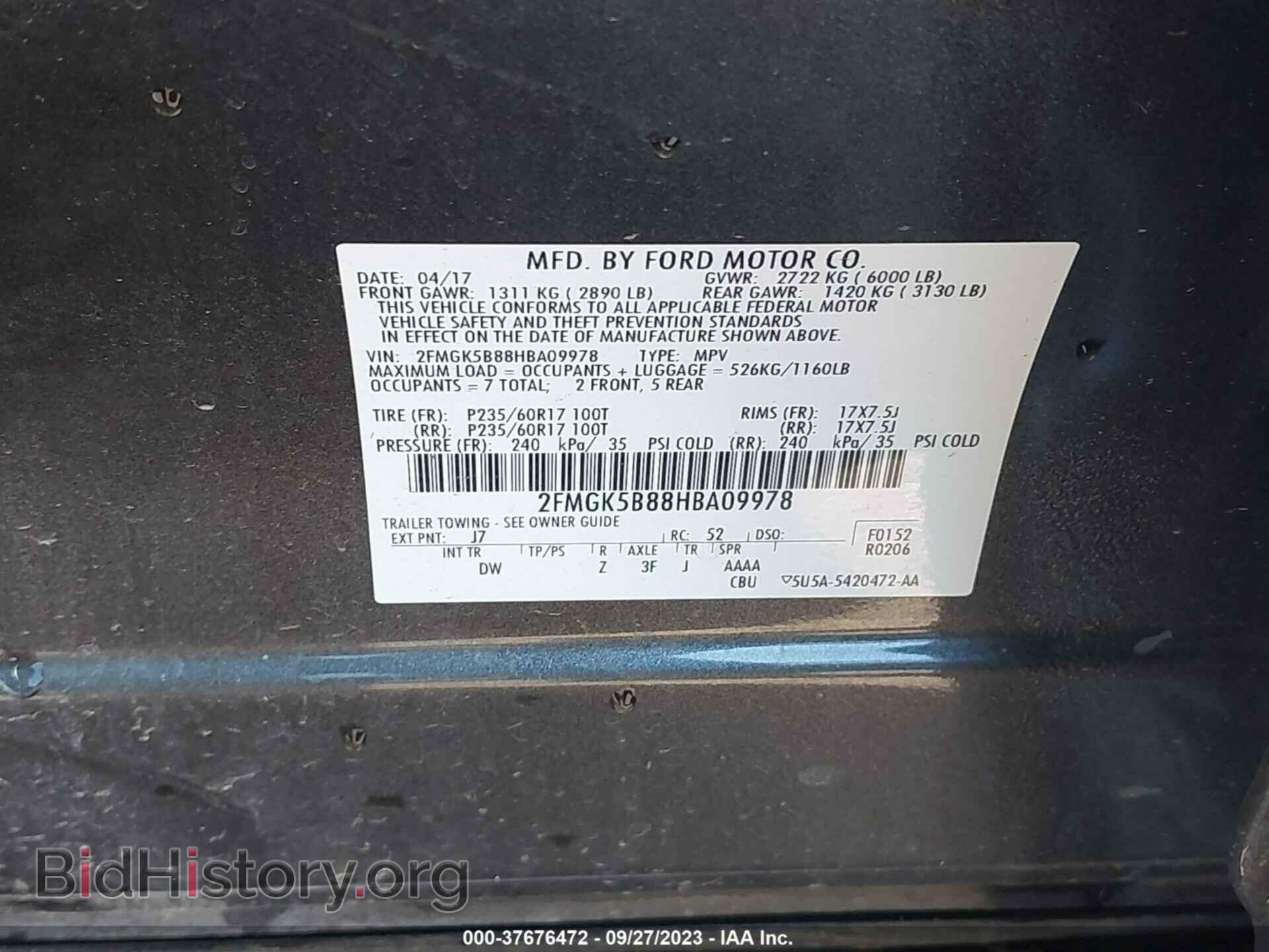 2017 FORD FLEX - VIN: 2FMGK5B88HBA09978 - Photo 9