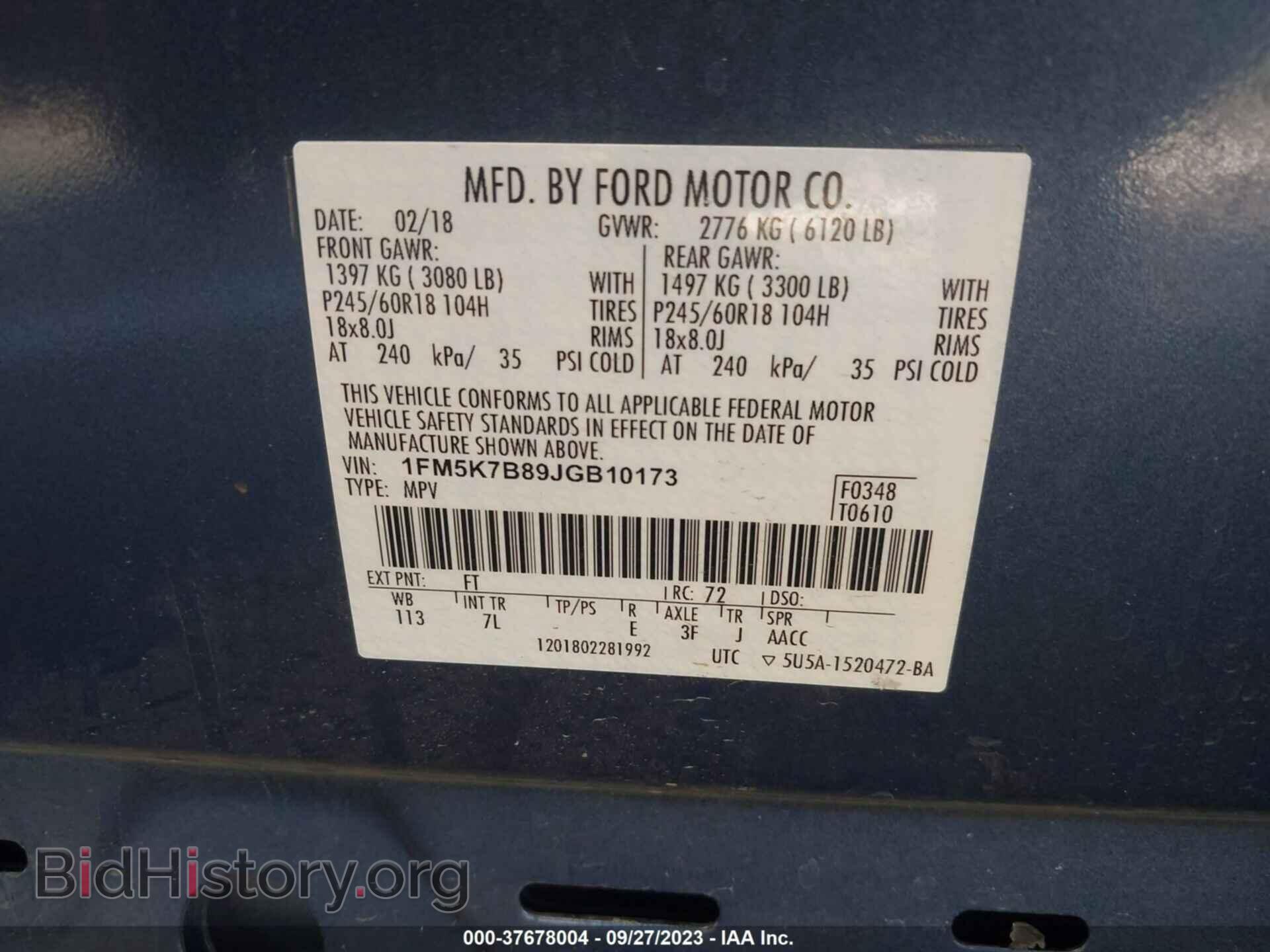2018 FORD EXPLORER - VIN: 1FM5K7B89JGB10173 - Photo 9