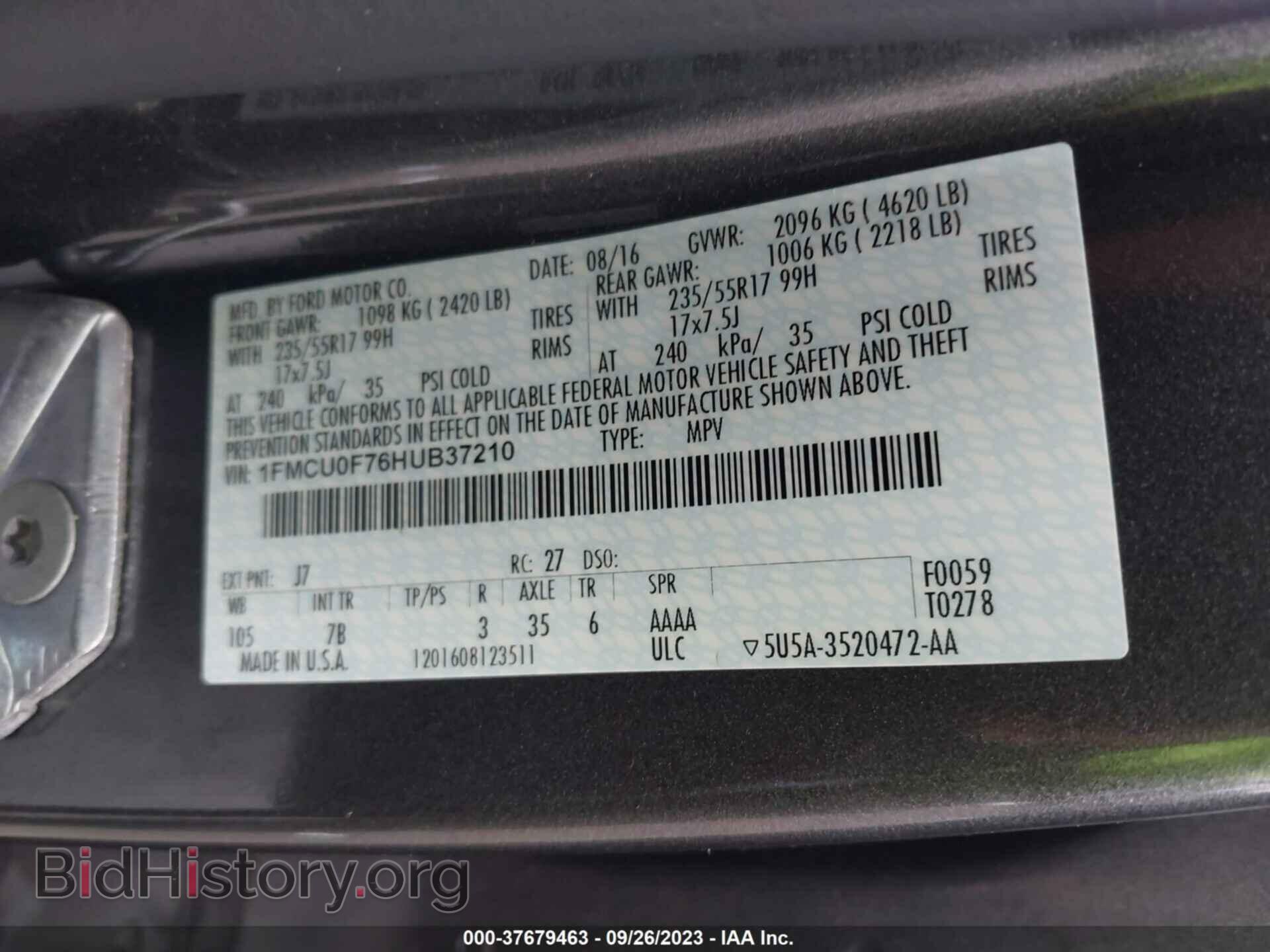 2017 FORD ESCAPE - VIN: 1FMCU0F76HUB37210 - Photo 9