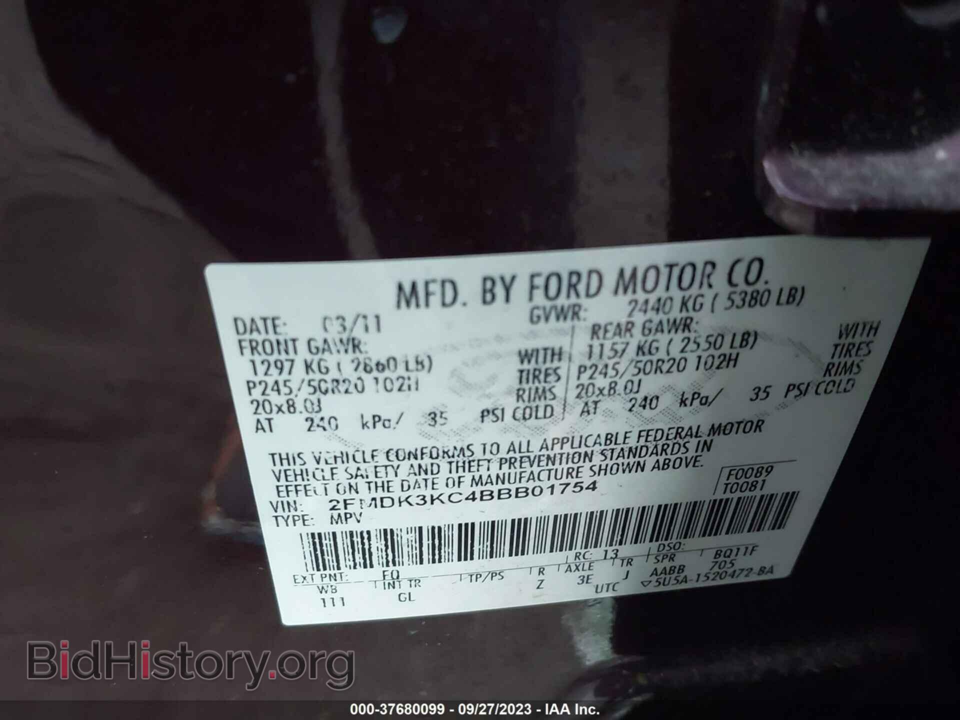 2011 FORD EDGE - VIN: 2FMDK3KC4BBB01754 - Photo 9