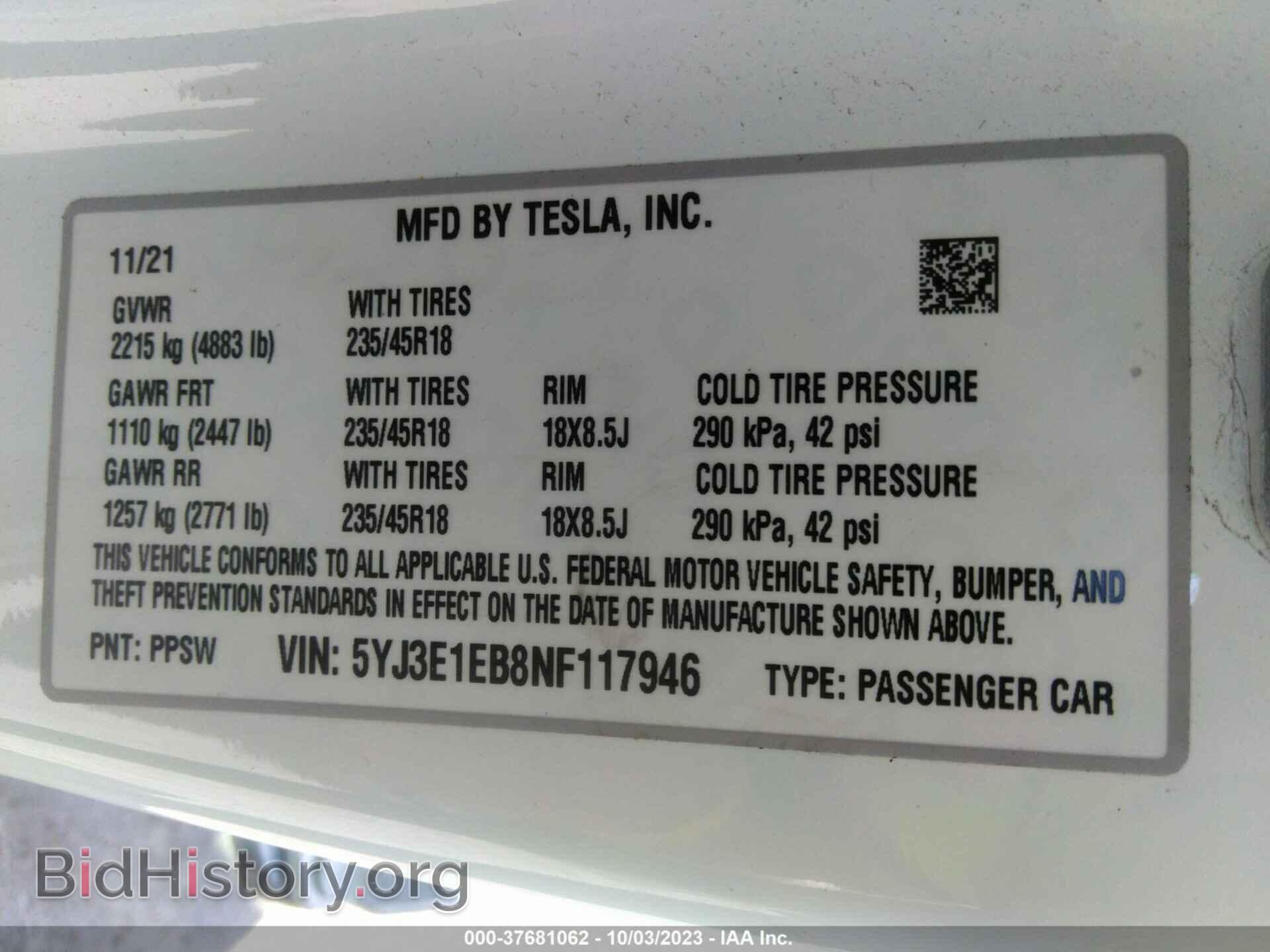 2022 TESLA MODEL 3 - VIN: 5YJ3E1EB8NF117946 - Photo 9