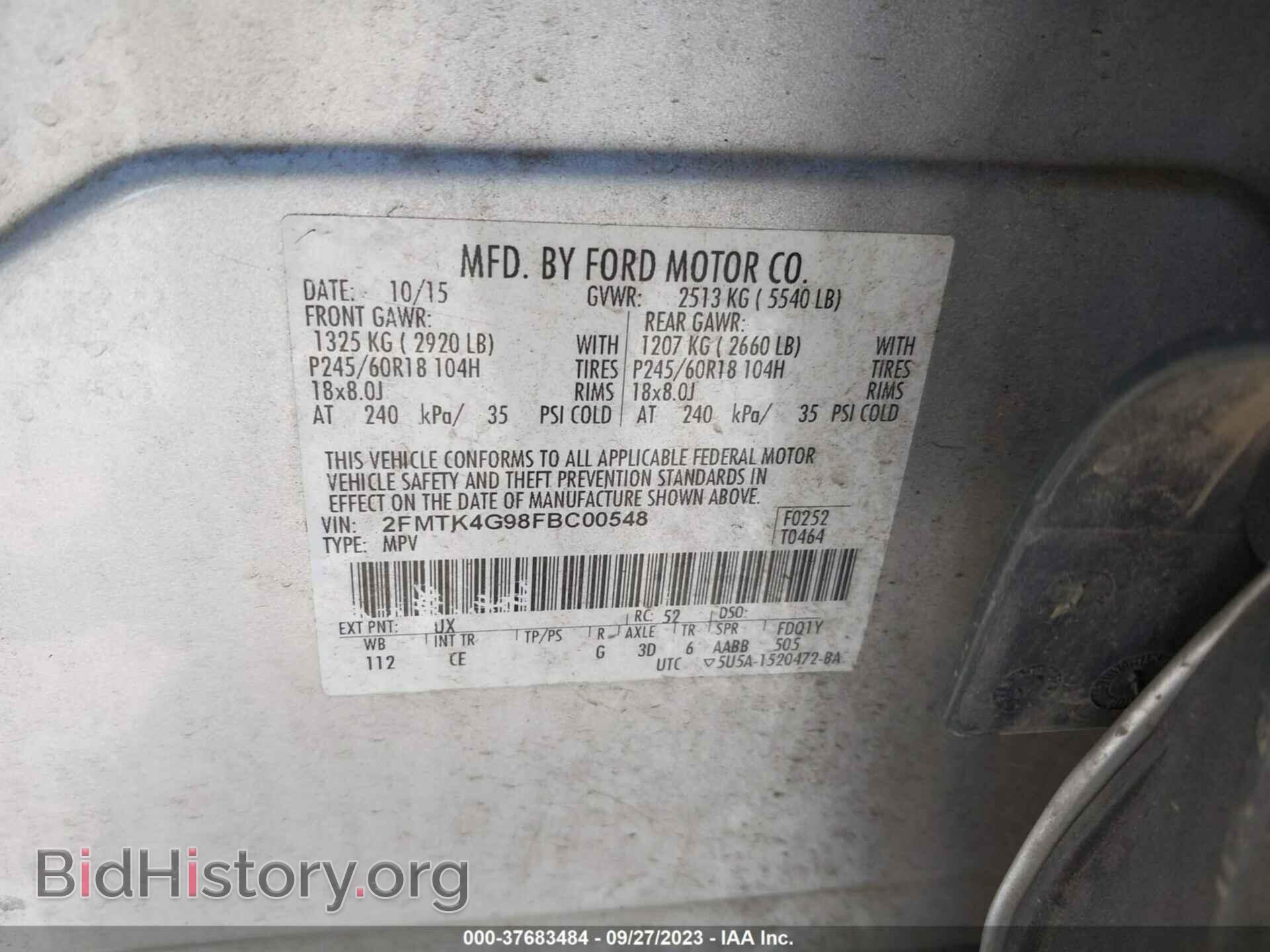 2015 FORD EDGE - VIN: 2FMTK4G98FBC00548 - Photo 9