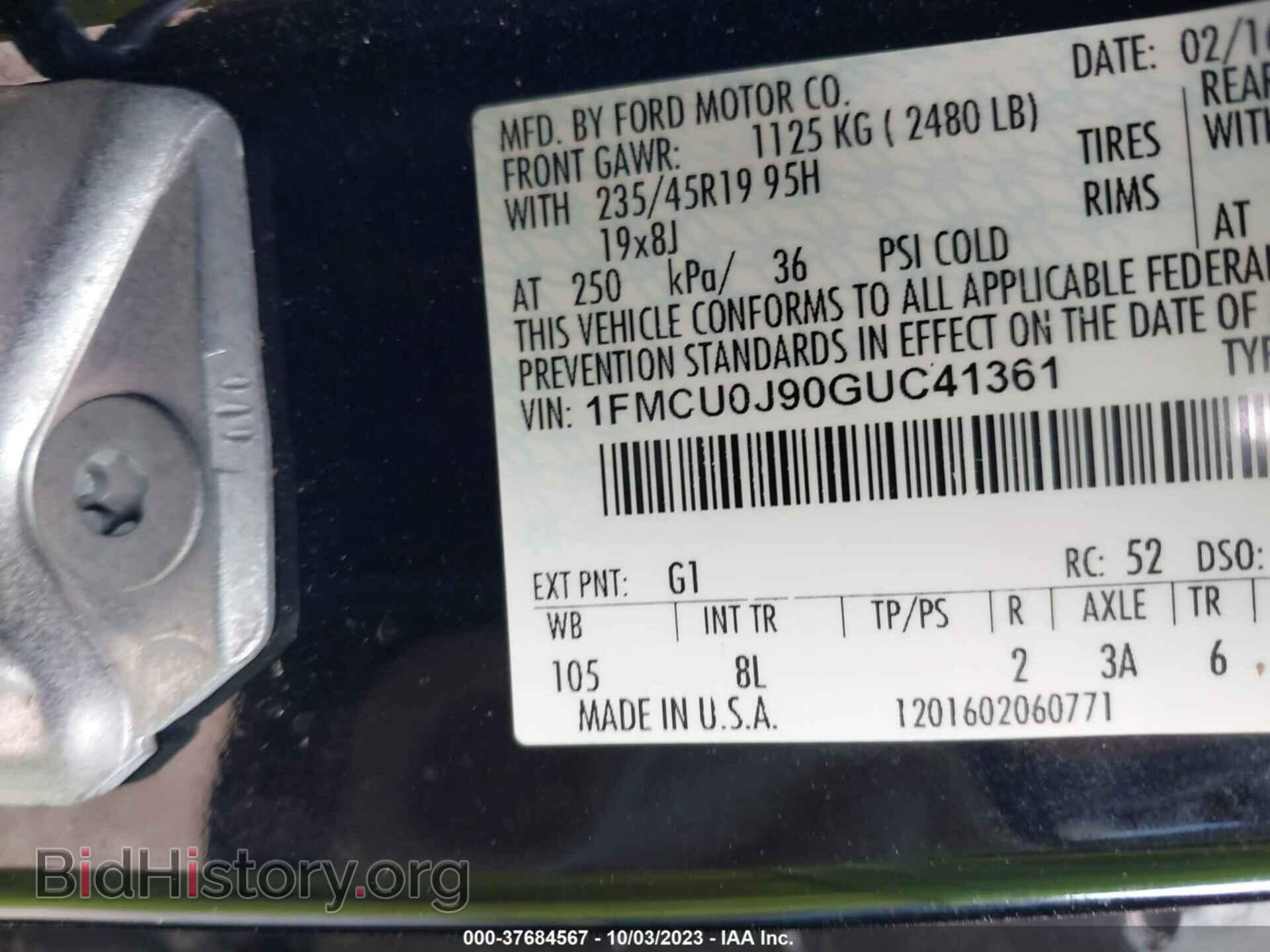 2016 FORD ESCAPE - VIN: 1FMCU0J90GUC41361 - Photo 9