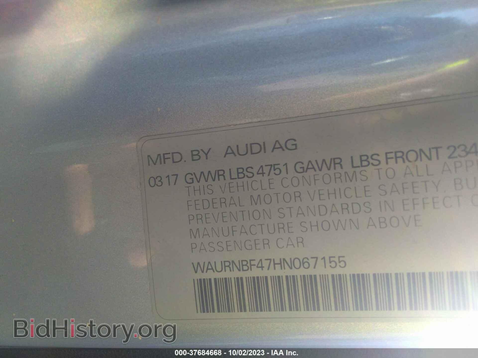 2017 AUDI A4 - VIN: WAURNBF47HN067155 - Фото 9