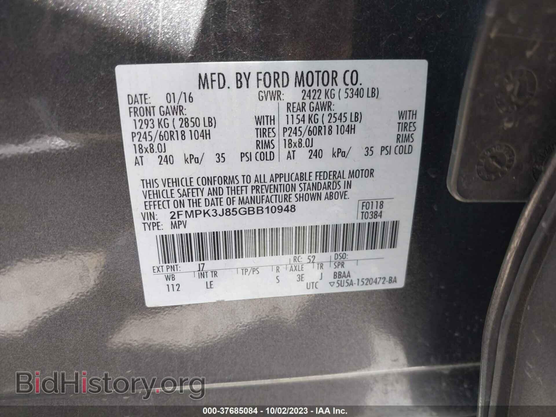 2016 FORD EDGE - VIN: 2FMPK3J85GBB10948 - Photo 9