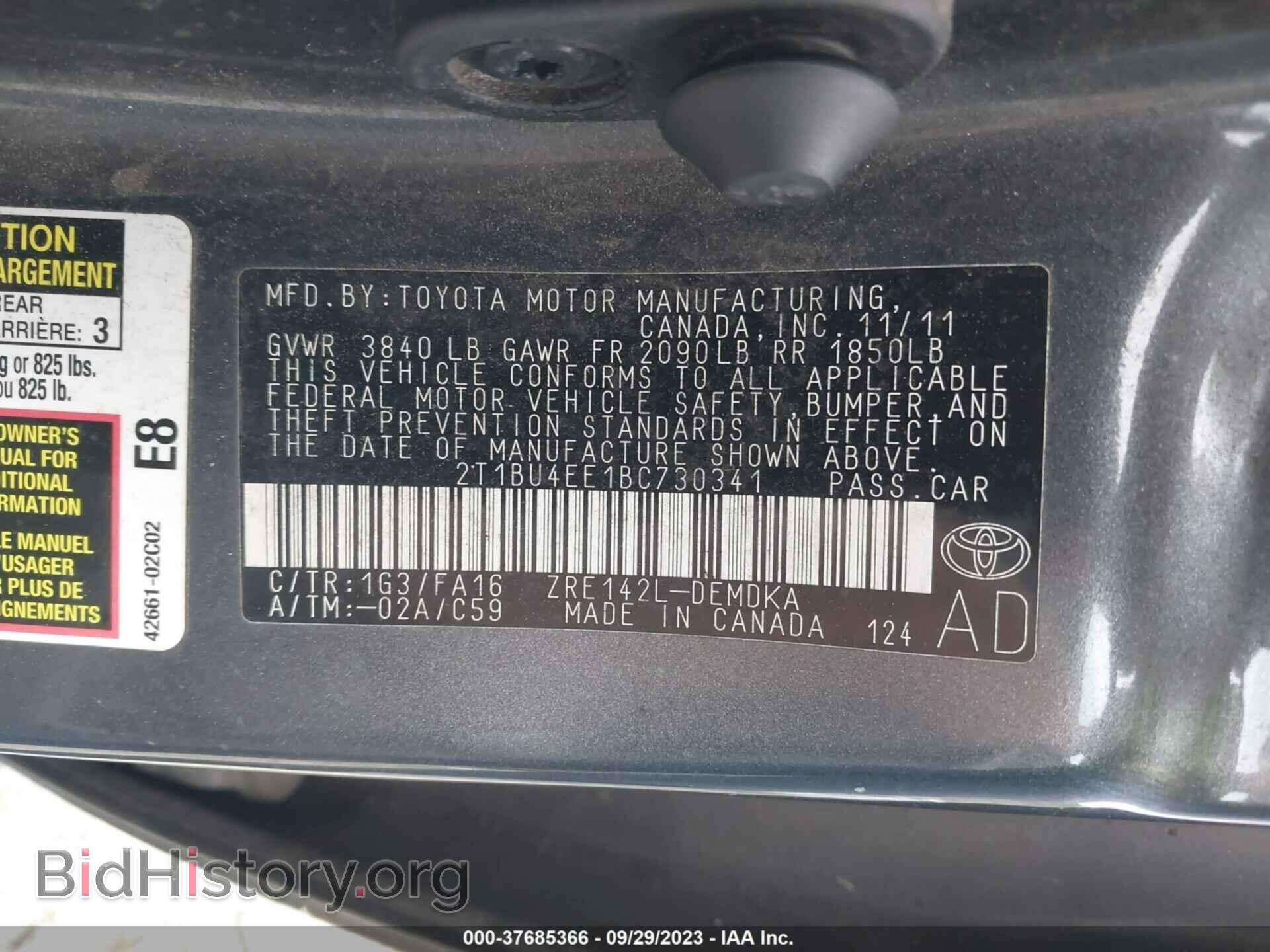 2011 TOYOTA COROLLA - VIN: 2T1BU4EE1BC730341 - Фото 9