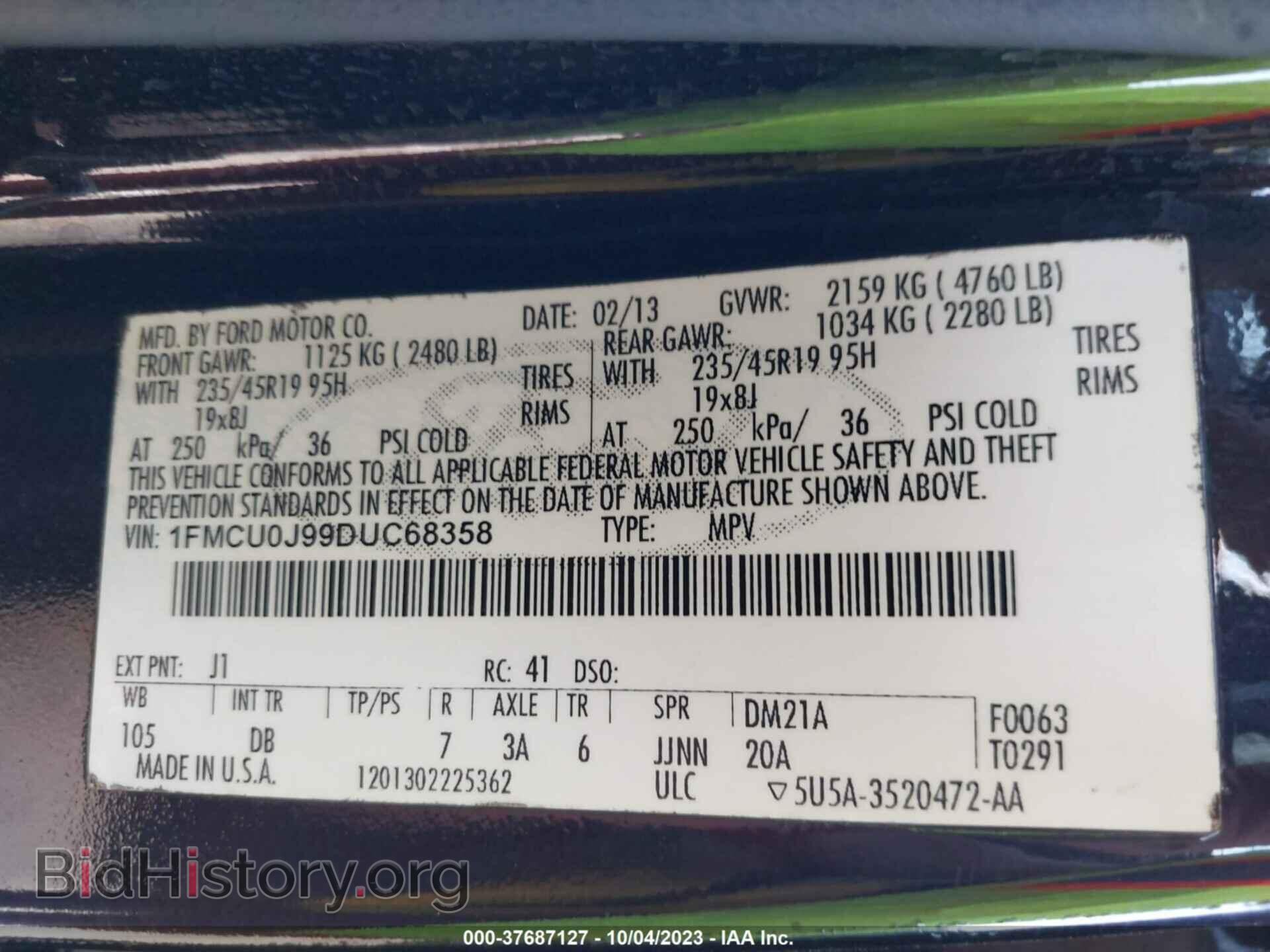2013 FORD ESCAPE - VIN: 1FMCU0J99DUC68358 - Photo 9