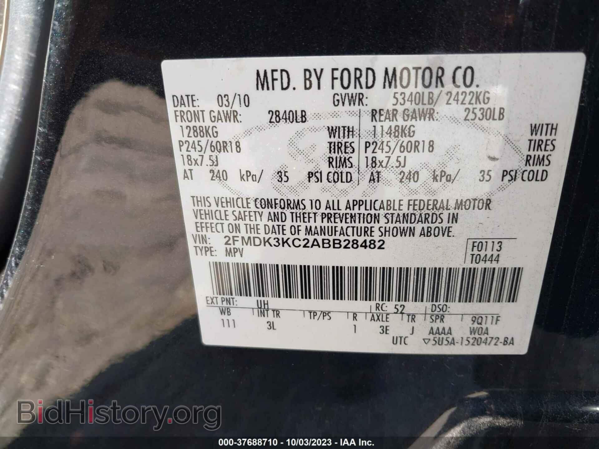 2010 FORD EDGE - VIN: 2FMDK3KC2ABB28482 - Photo 9