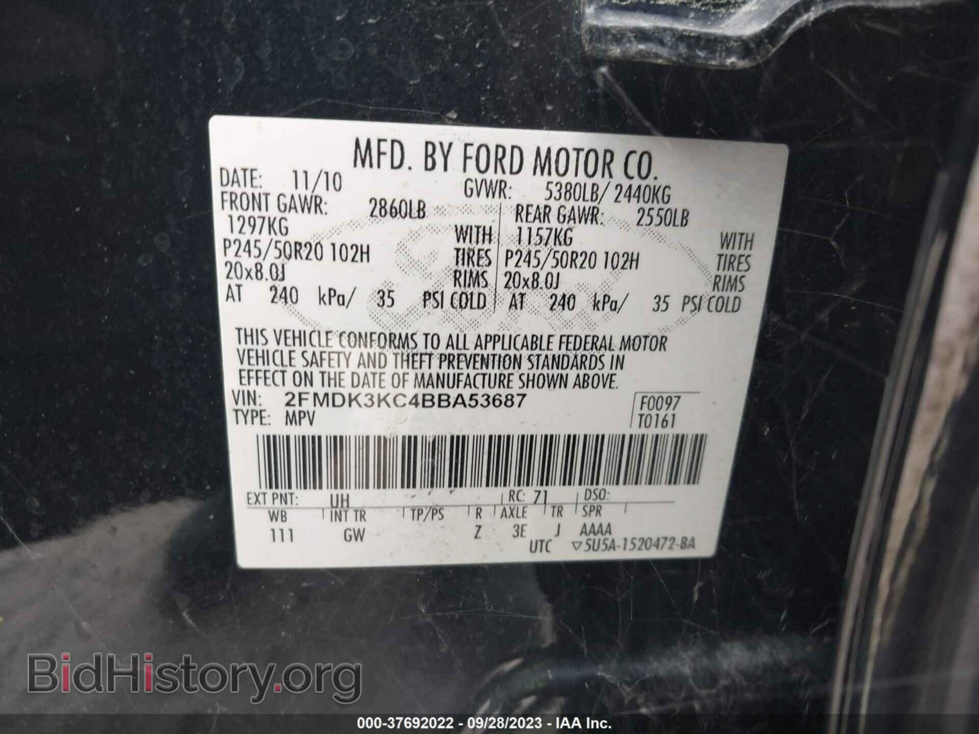 2011 FORD EDGE - VIN: 2FMDK3KC4BBA53687 - Фото 9