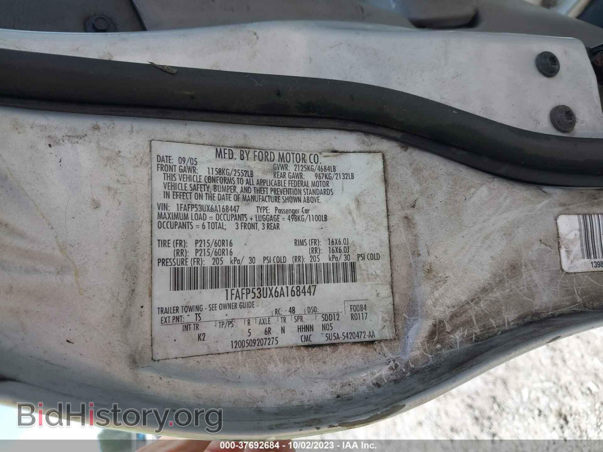 2006 FORD TAURUS - VIN: 1FAFP53UX6A168447 - Фото 9