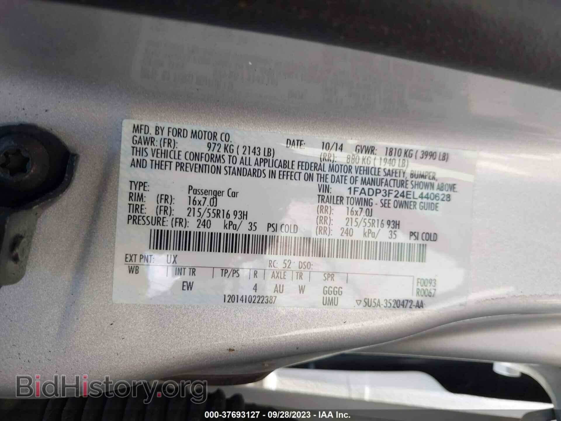 2014 FORD FOCUS - VIN: 1FADP3F24EL440628 - Фото 9