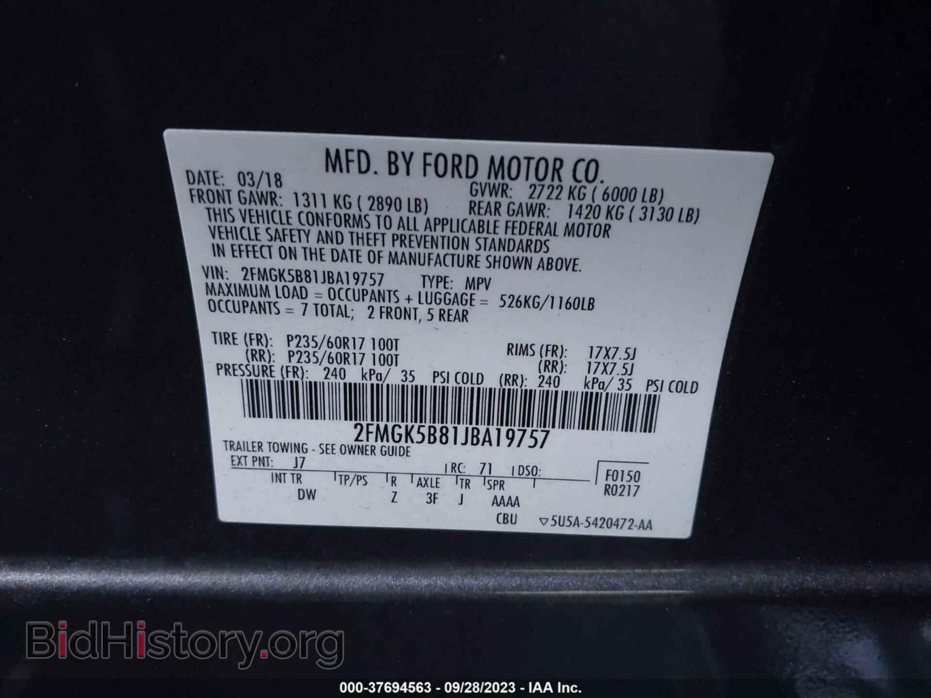 2018 FORD FLEX - VIN: 2FMGK5B81JBA19757 - Photo 9