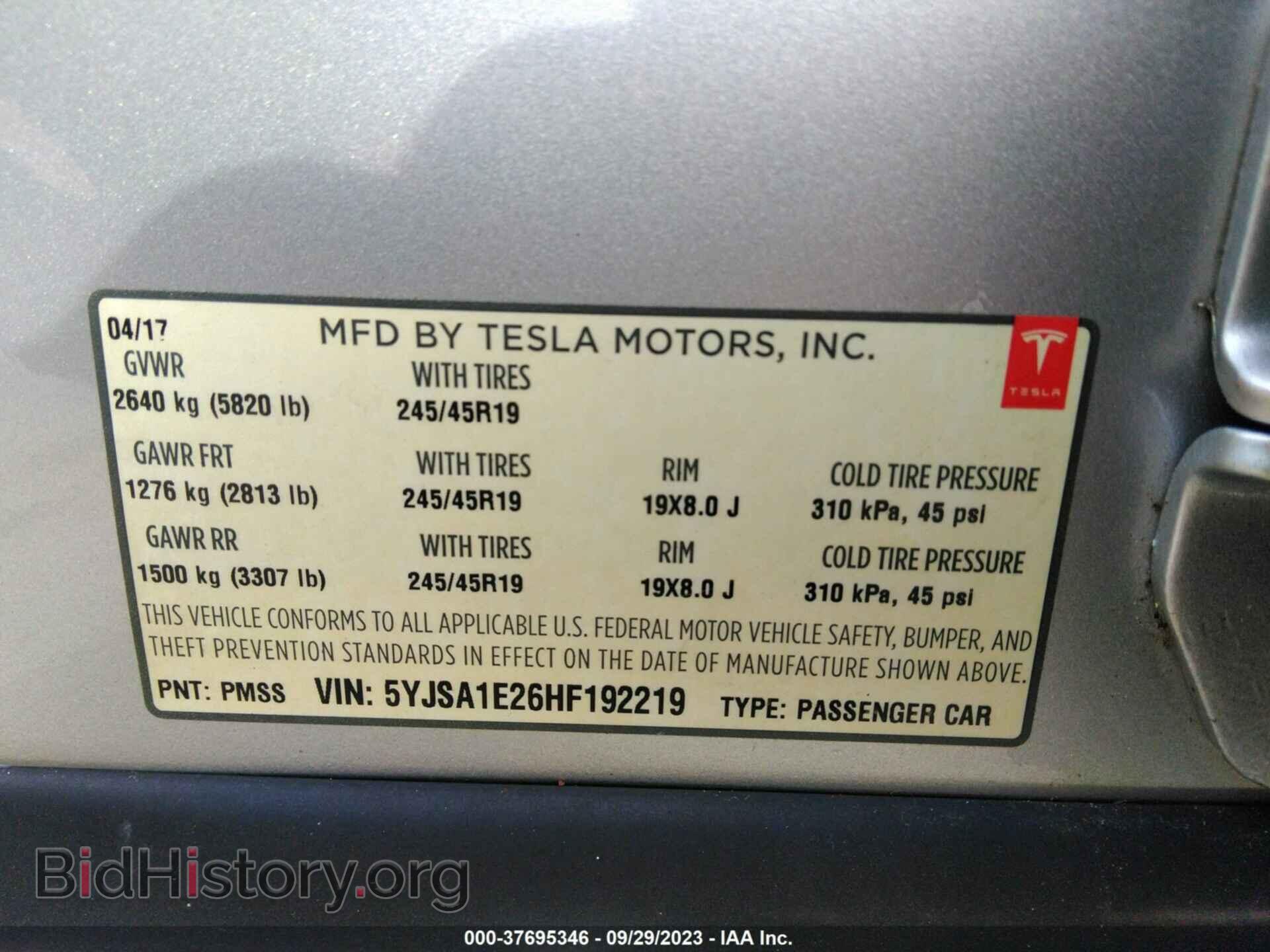 2017 TESLA MODEL S - VIN: 5YJSA1E26HF192219 - Фото 9