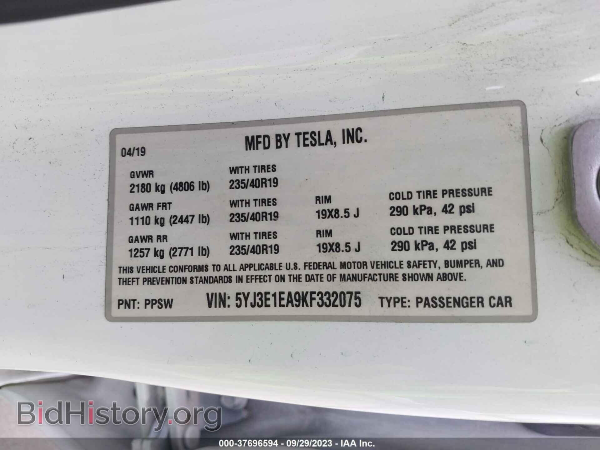 2019 TESLA MODEL 3 - VIN: 5YJ3E1EA9KF332075 - Photo 9