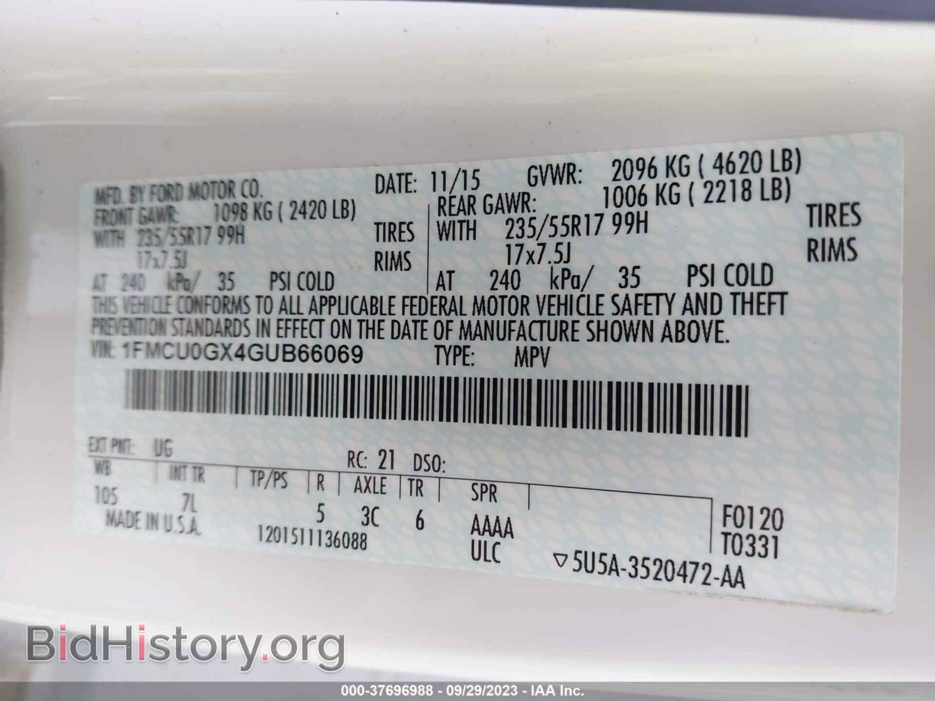 2016 FORD ESCAPE - VIN: 1FMCU0GX4GUB66069 - Фото 9
