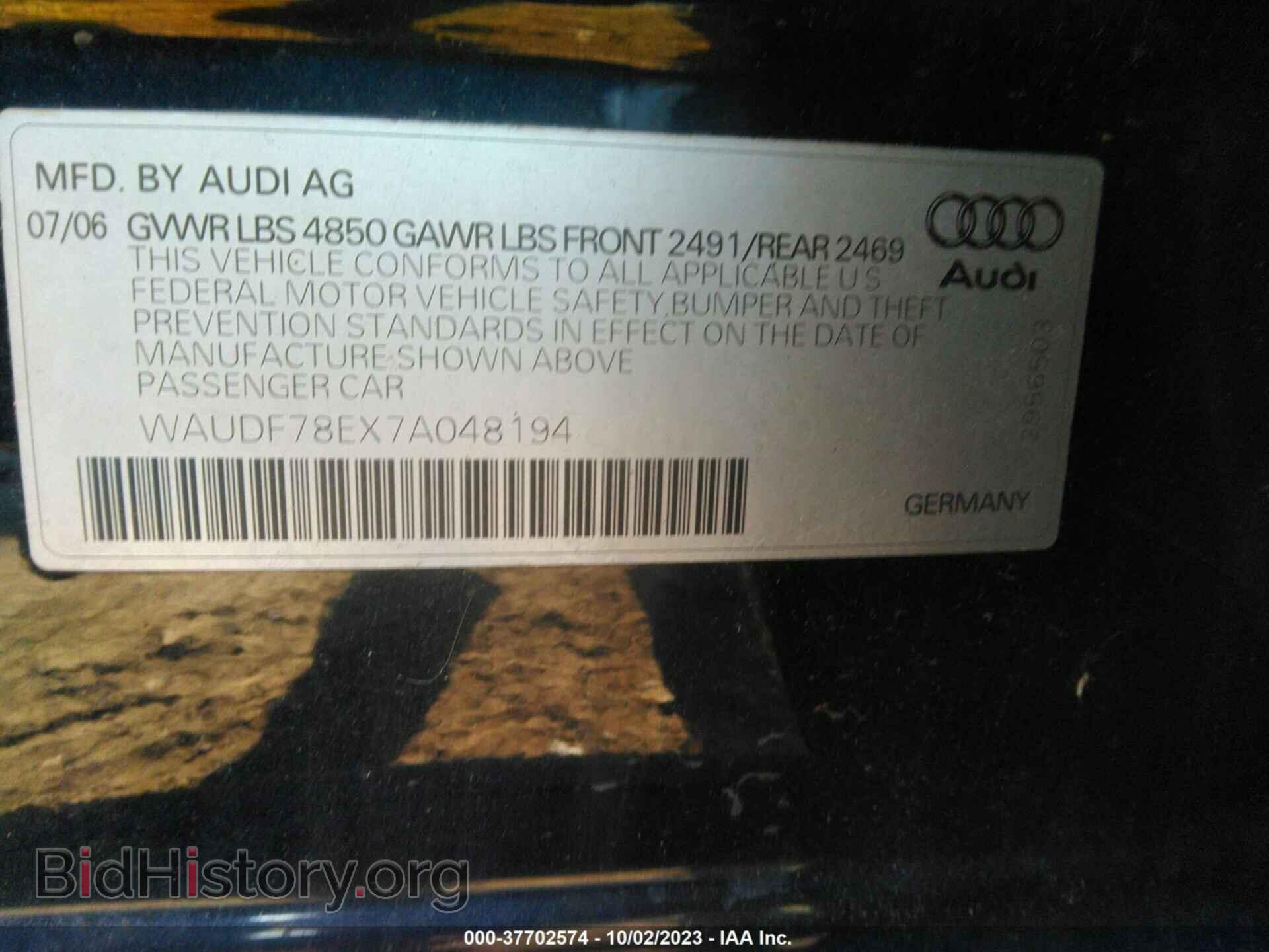 2007 AUDI A4 - VIN: waudf78ex7a048194 - Photo 9