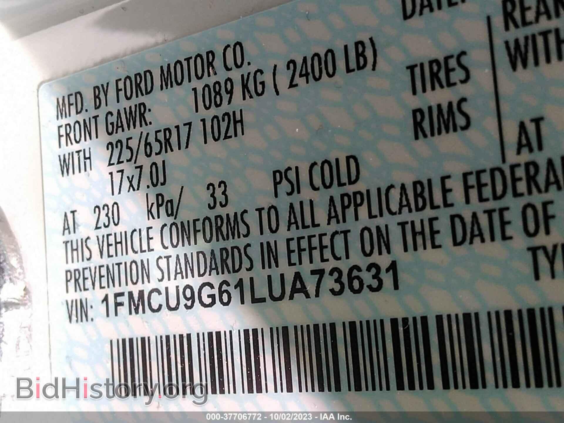 2020 FORD ESCAPE - VIN: 1FMCU9G61LUA73631 - Photo 9