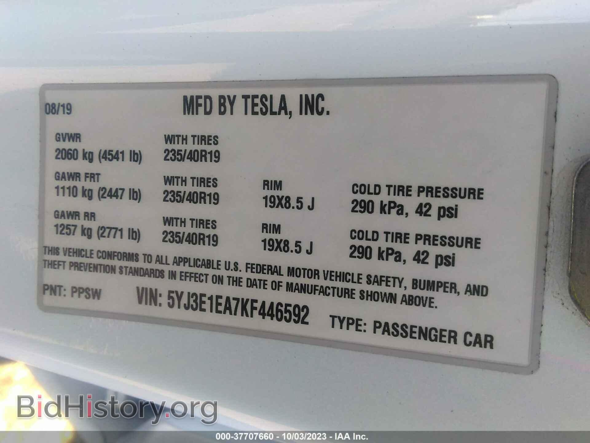 2019 TESLA MODEL 3 - VIN: 5YJ3E1EA7KF446592 - Фото 9