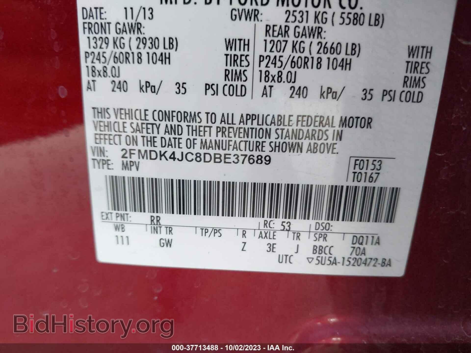 2013 FORD EDGE - VIN: 2FMDK4JC8DBE37689 - Photo 9