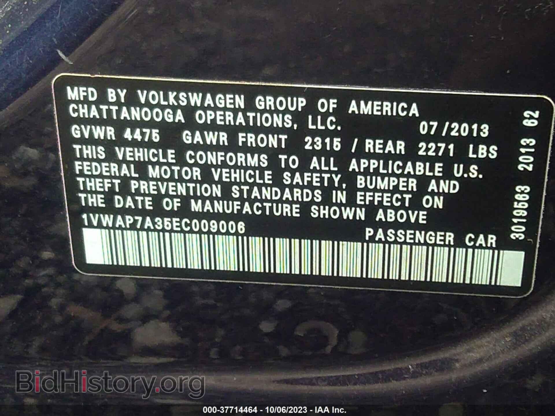 2014 VOLKSWAGEN PASSAT - VIN: 1VWAP7A35EC009006 - Фото 9