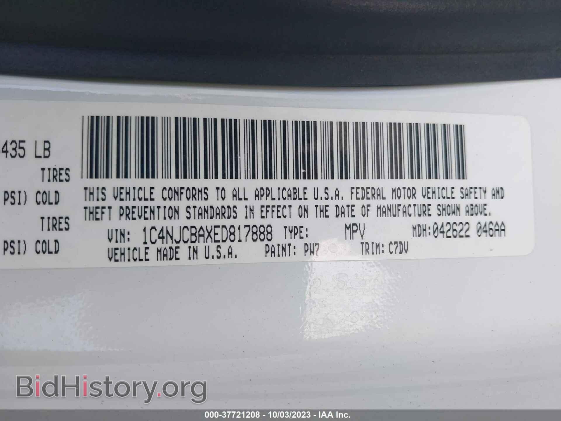 2014 JEEP COMPASS - VIN: 1C4NJCBAXED817888 - Фото 9