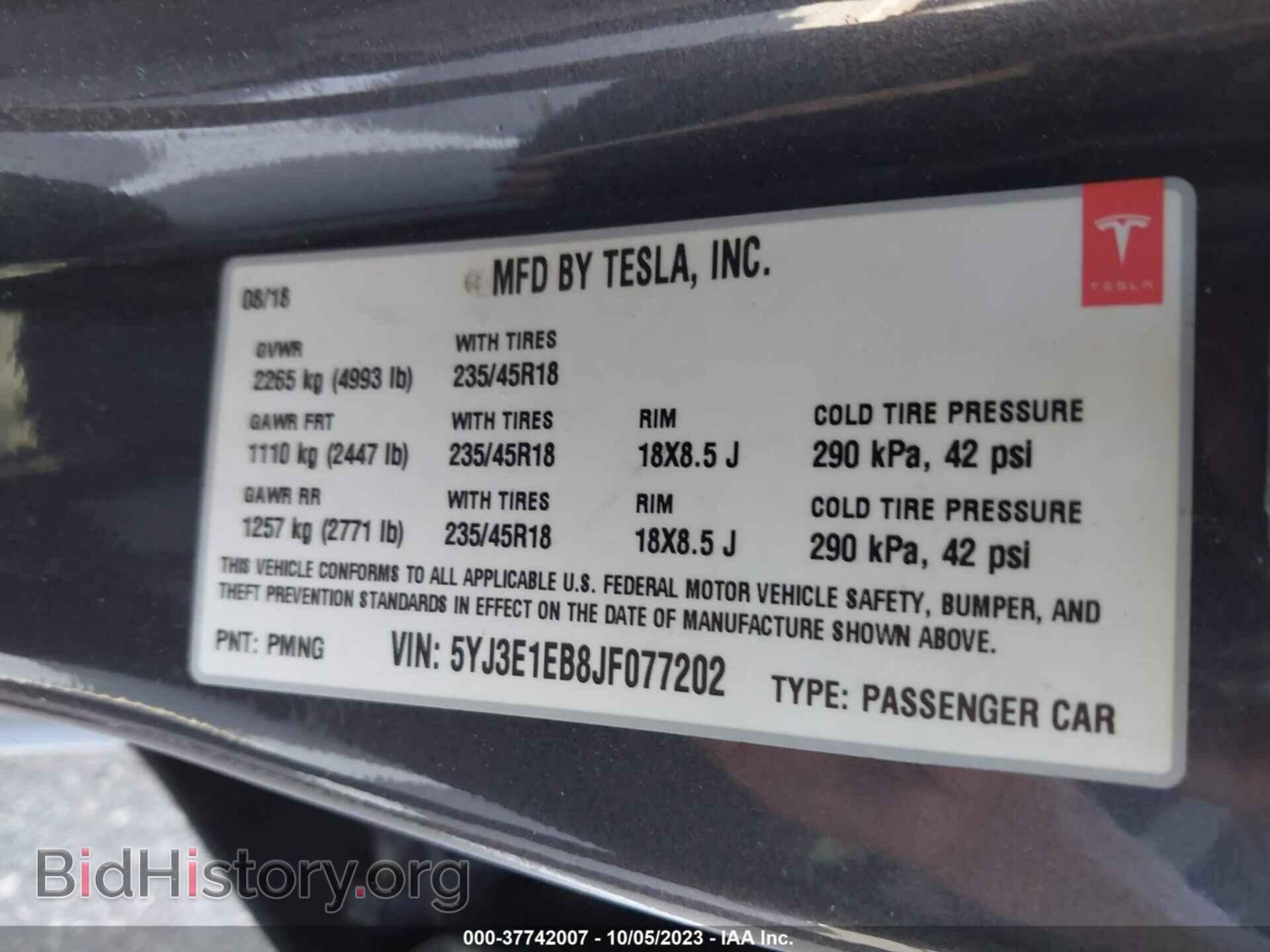 2018 TESLA MODEL 3 - VIN: 5YJ3E1EB8JF077202 - Photo 9