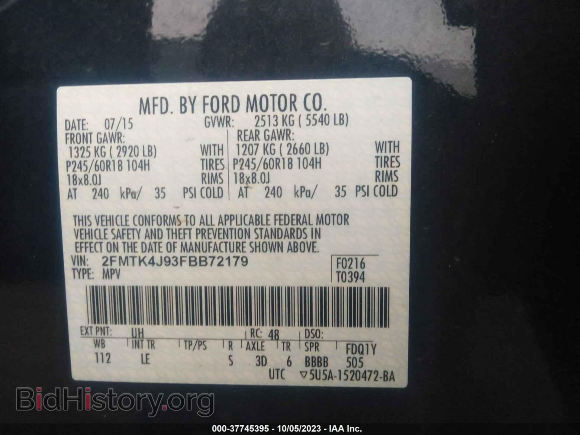 2015 FORD EDGE - VIN: 2FMTK4J93FBB72179 - Photo 9