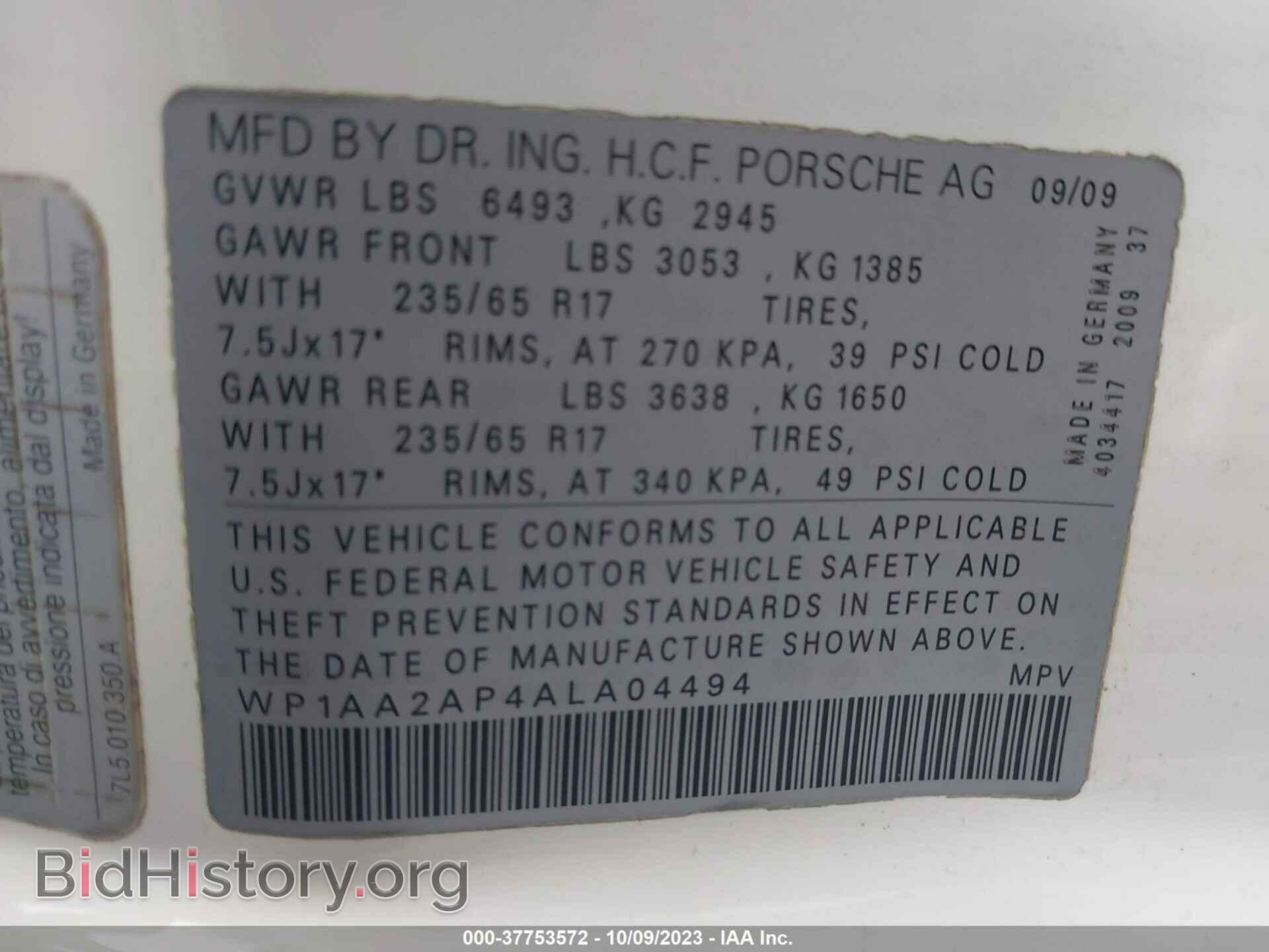2010 PORSCHE CAYENNE - VIN: WP1AA2AP4ALA04494 - Фото 9