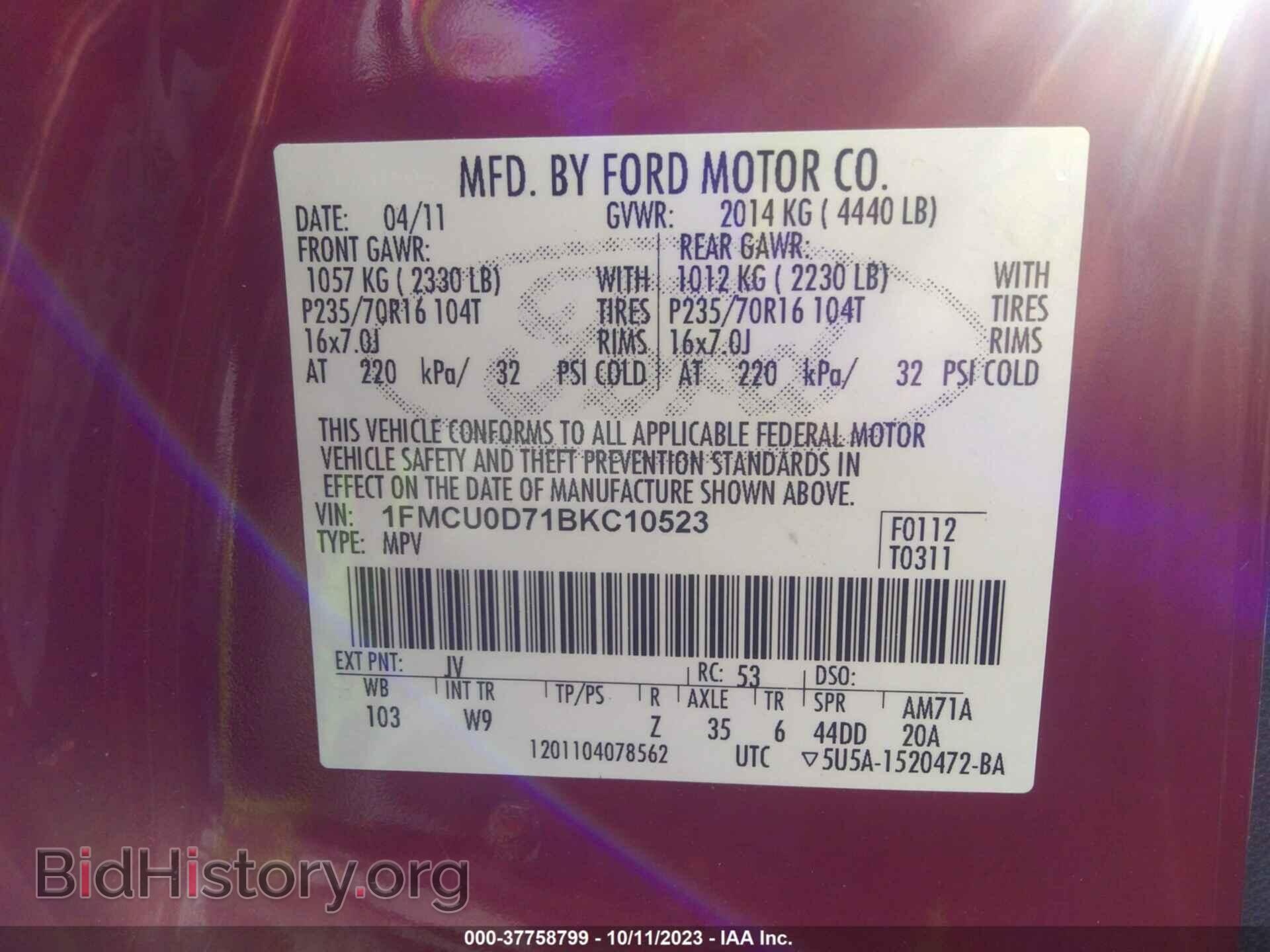 2011 FORD ESCAPE - VIN: 1FMCU0D71BKC10523 - Photo 9