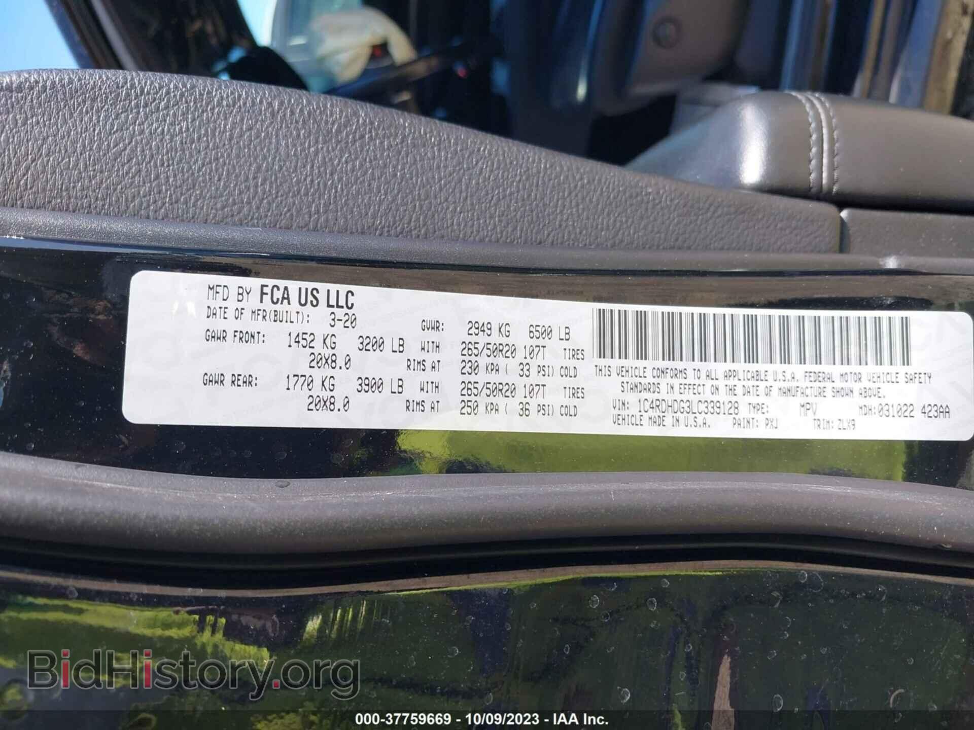2020 DODGE DURANGO - VIN: 1C4RDHDG3LC339128 - Фото 9