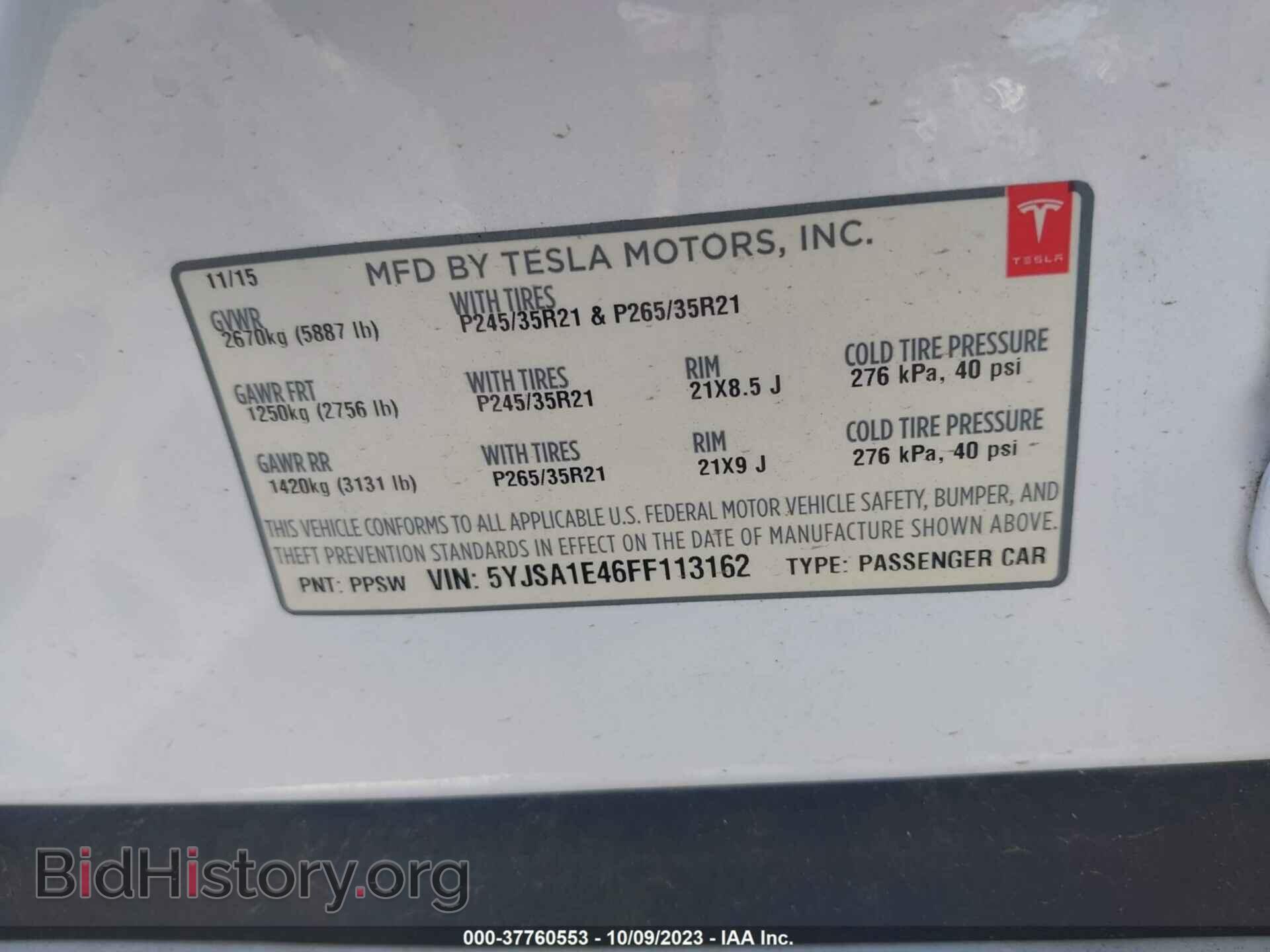 2015 TESLA MODEL S - VIN: 5YJSA1E46FF113162 - Photo 9