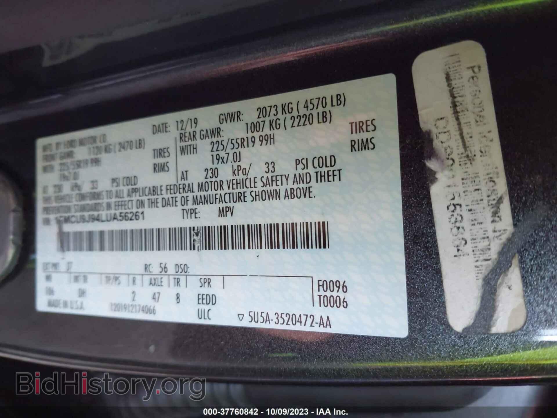 2020 FORD ESCAPE - VIN: 1FMCU9J94LUA56261 - Photo 9