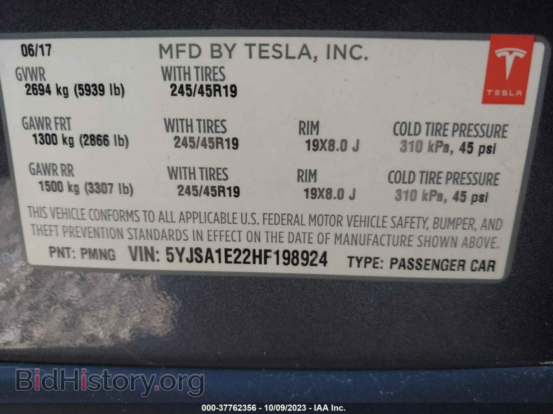 2017 TESLA MODEL S - VIN: 5YJSA1E22HF198924 - Photo 9