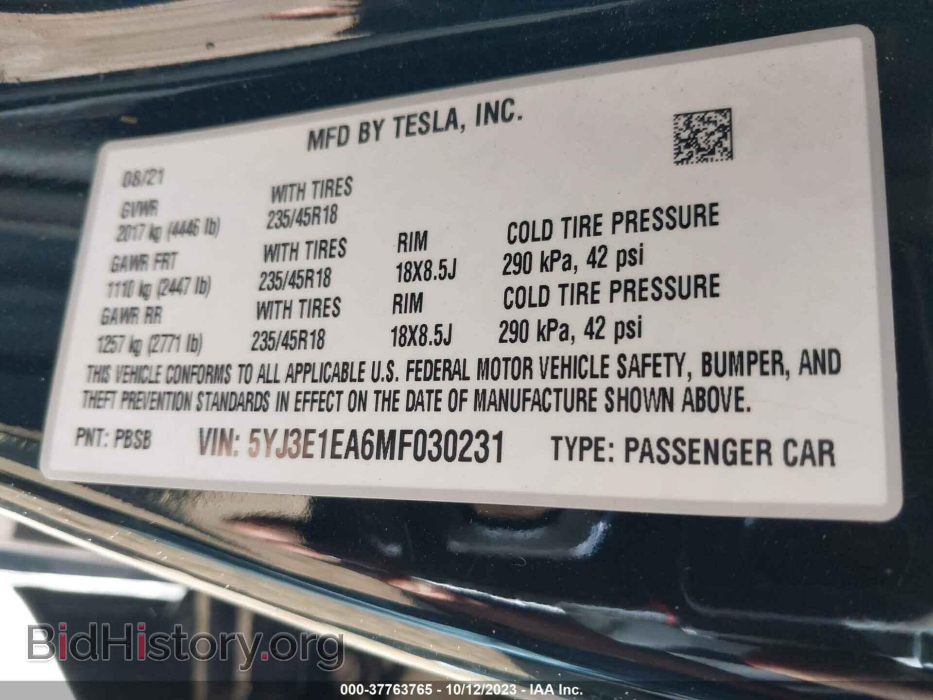 2021 TESLA MODEL 3 - VIN: 5YJ3E1EA6MF030231 - Фото 9