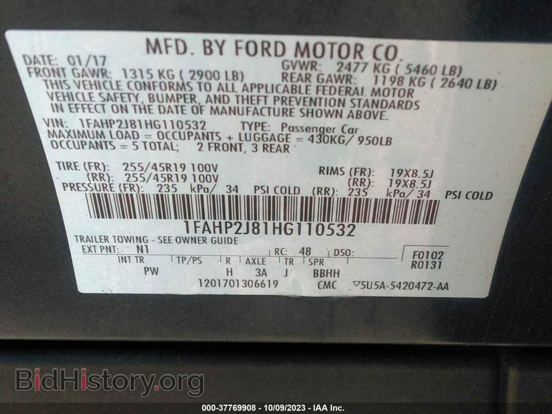 2017 FORD TAURUS - VIN: 1FAHP2J81HG110532 - Photo 9