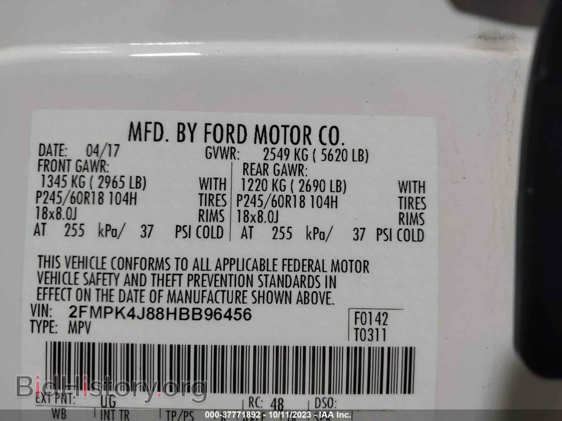 2017 FORD EDGE - VIN: 2FMPK4J88HBB96456 - Photo 9