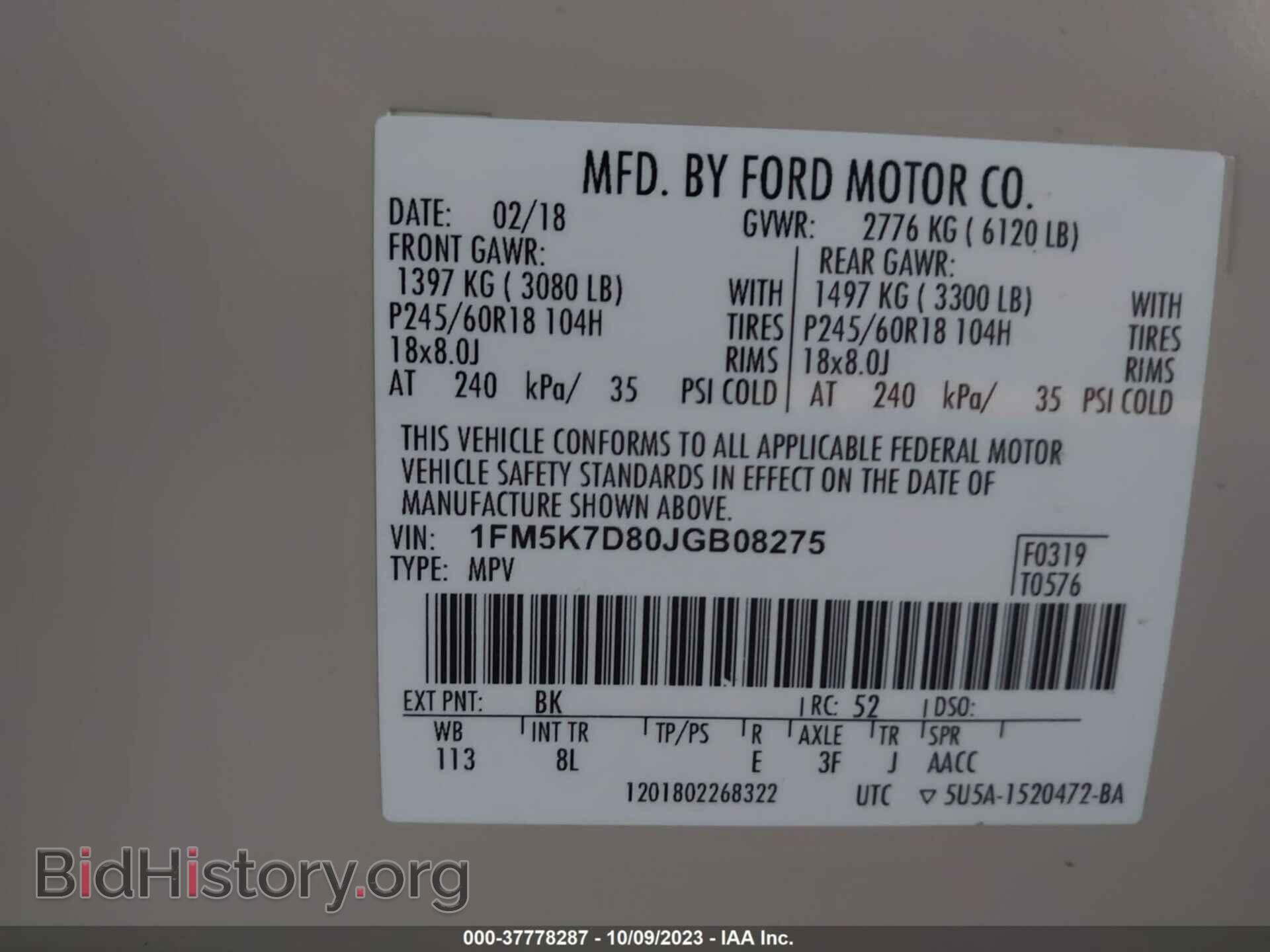2018 FORD EXPLORER - VIN: 1FM5K7D80JGB08275 - Photo 9