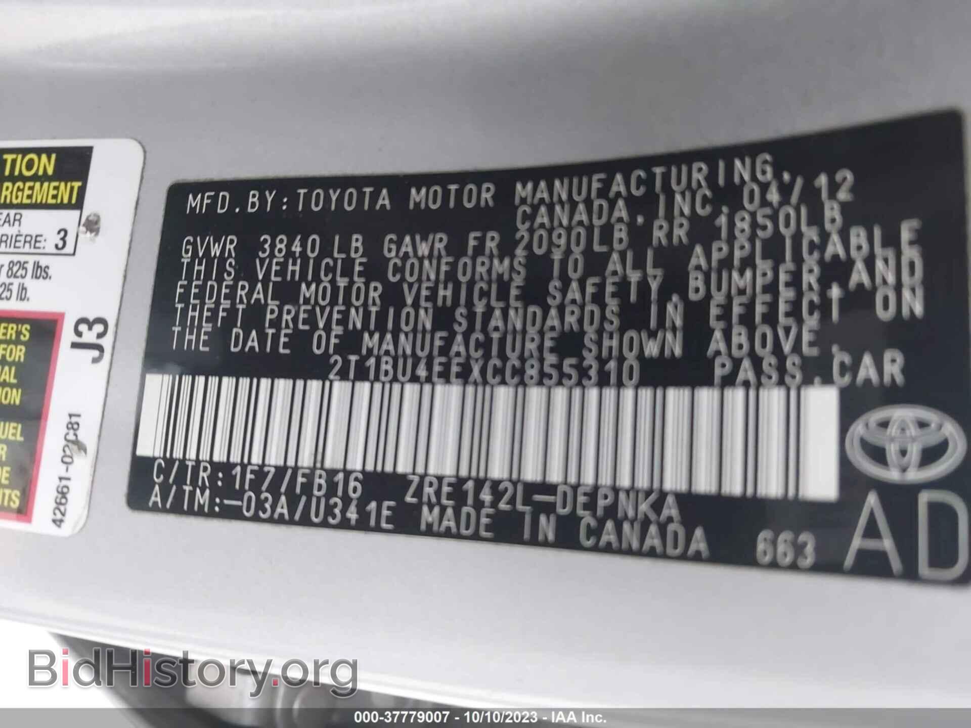 2012 TOYOTA COROLLA - VIN: 2T1BU4EEXCC855310 - Photo 9