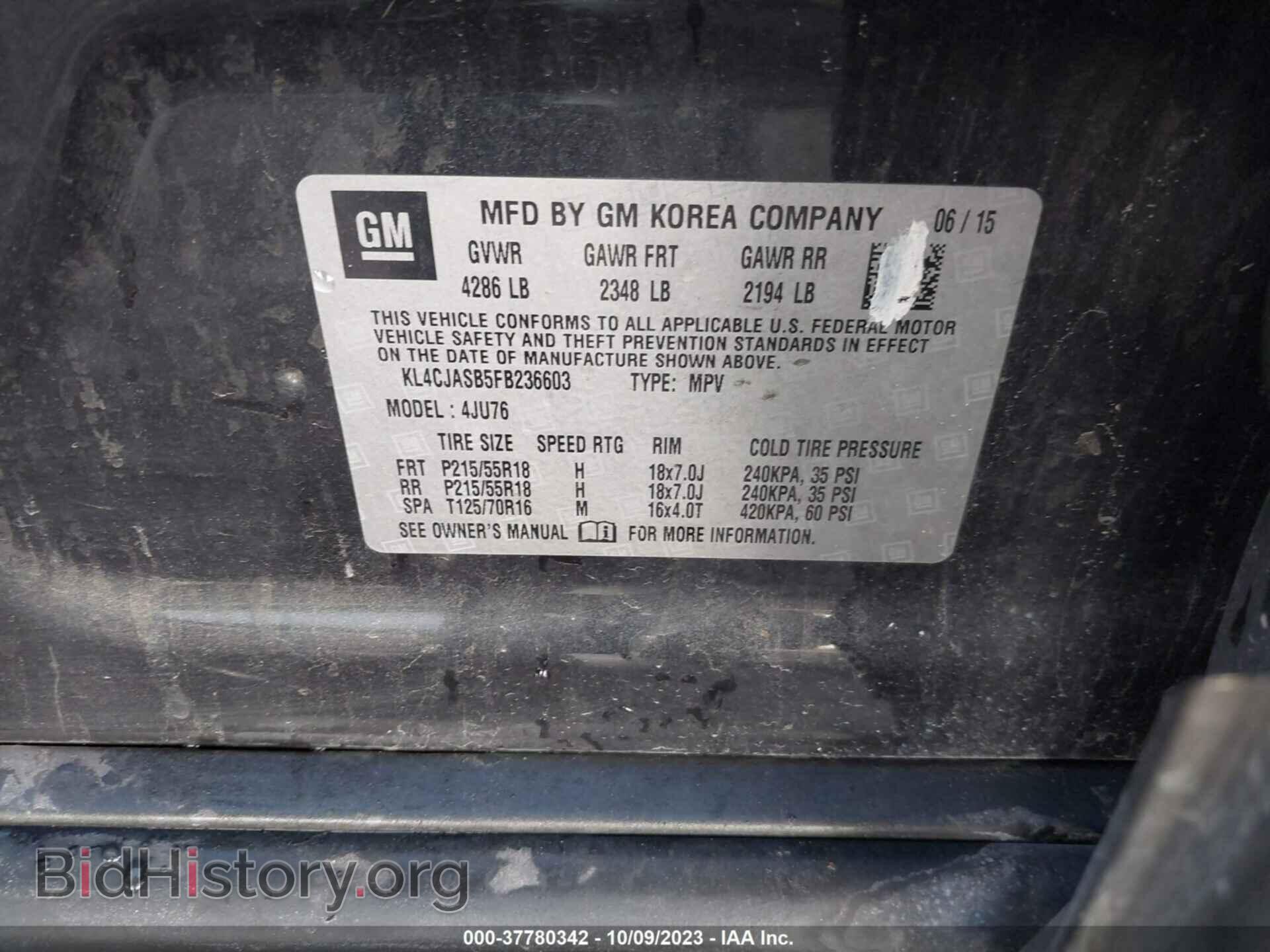 2015 BUICK ENCORE - VIN: KL4CJASB5FB236603 - Photo 9