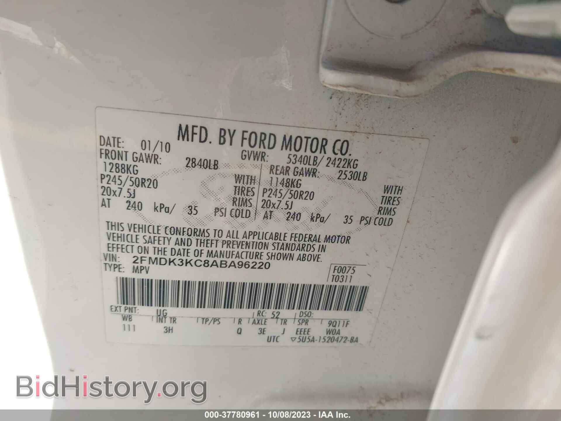 2010 FORD EDGE - VIN: 2FMDK3KC8ABA96220 - Photo 9
