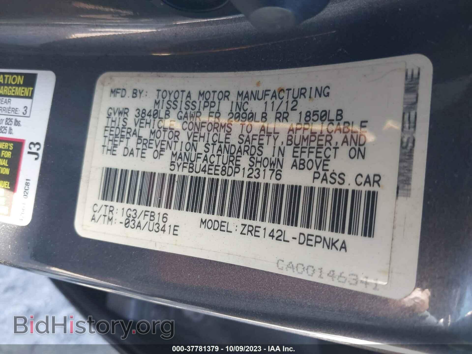 2013 TOYOTA COROLLA - VIN: 5YFBU4EE8DP123176 - Фото 9