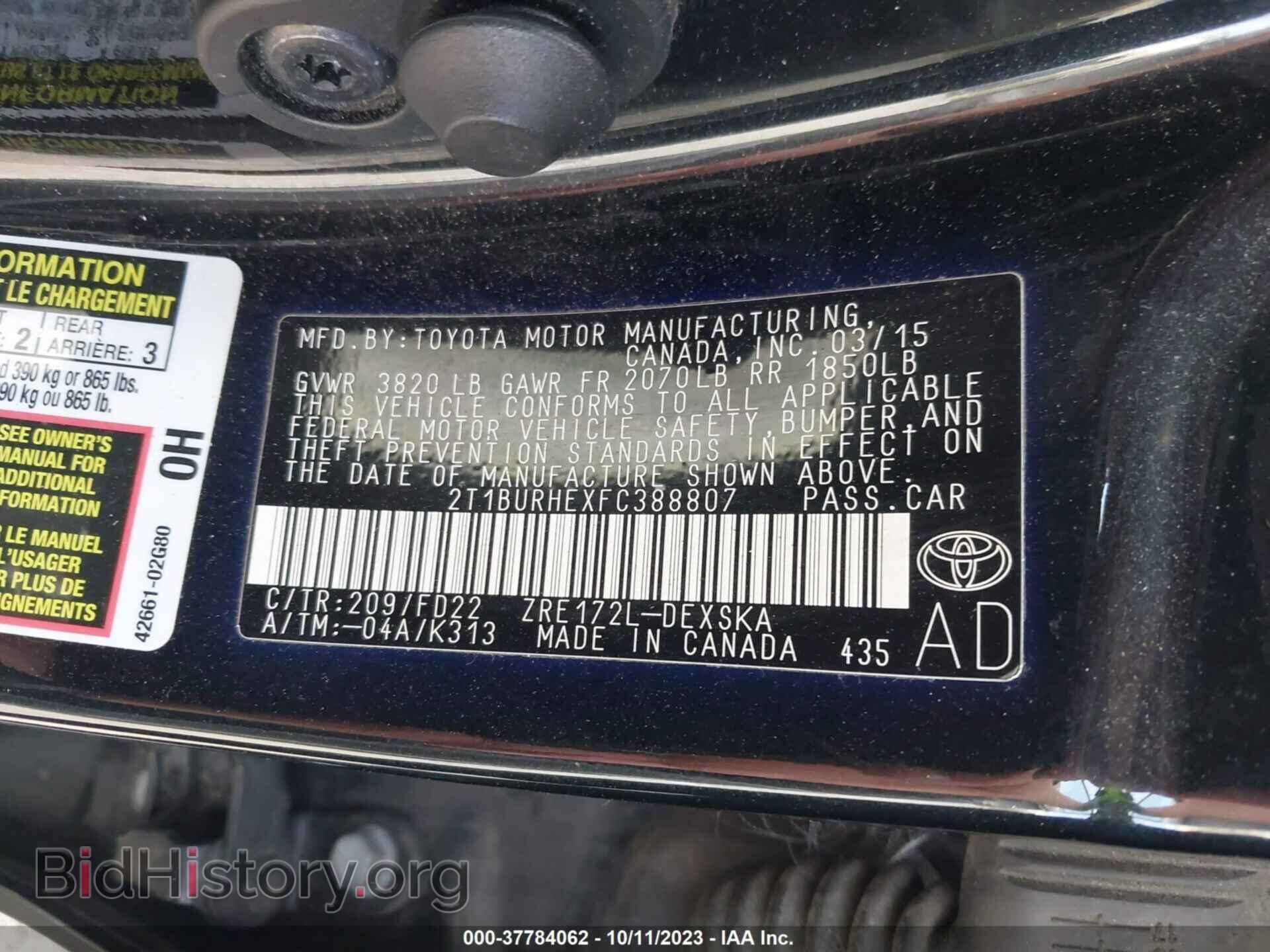 2015 TOYOTA COROLLA - VIN: 2T1BURHEXFC388807 - Фото 9