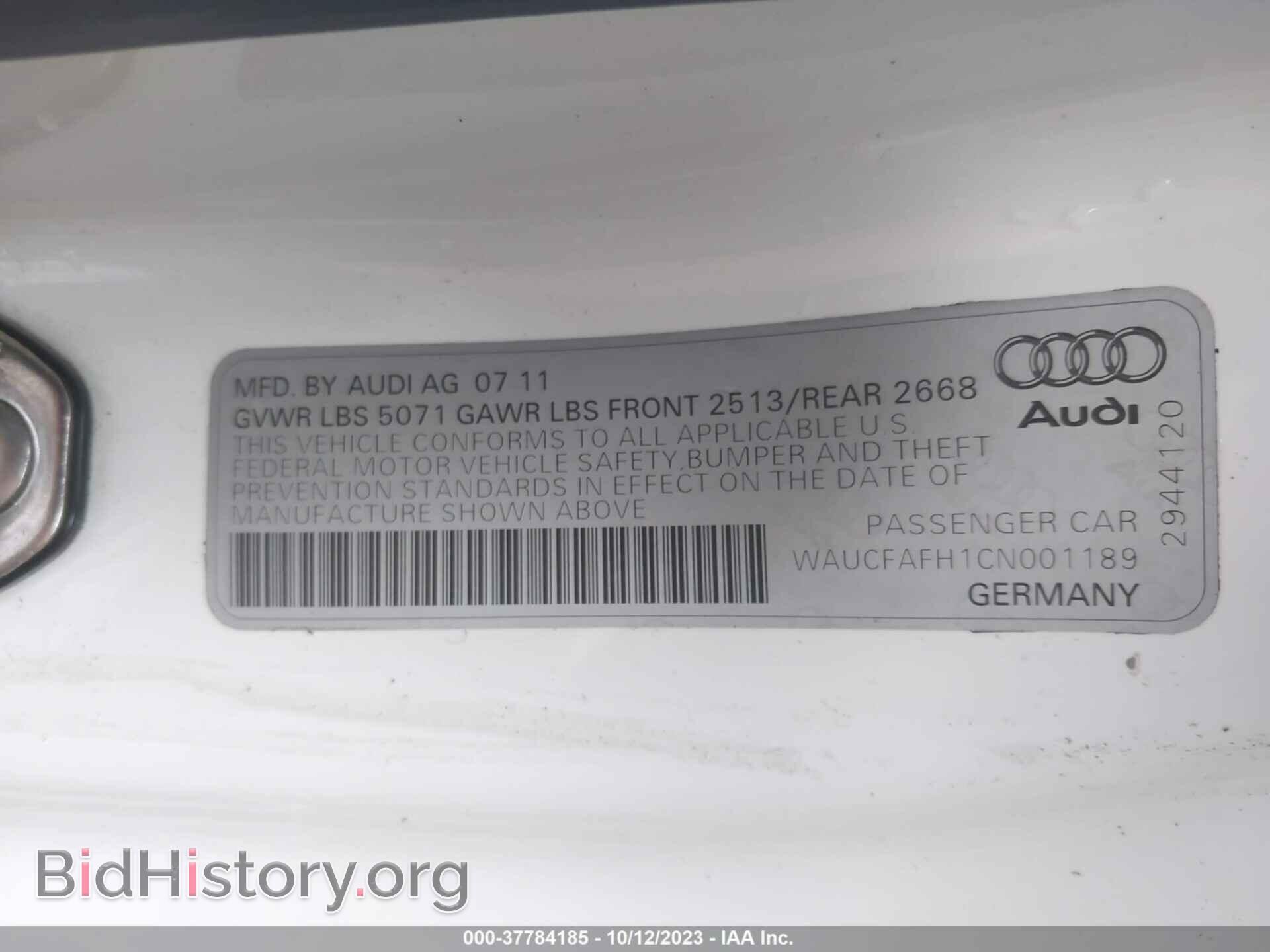 2012 AUDI A5 - VIN: WAUCFAFH1CN001189 - Фото 9
