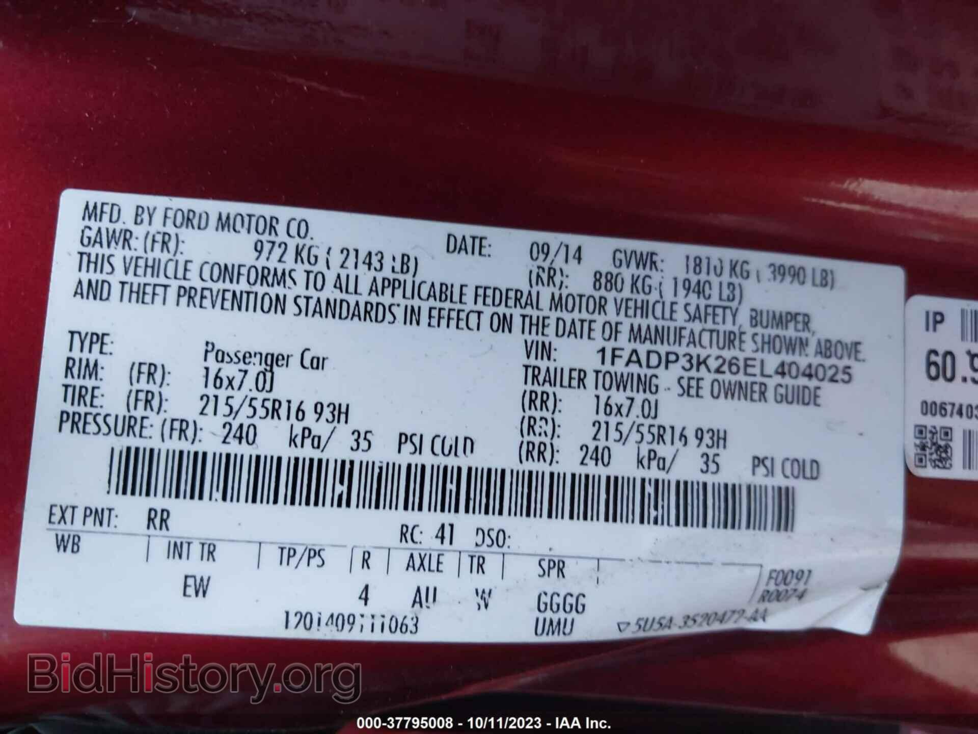 2014 FORD FOCUS - VIN: 1FADP3K26EL404025 - Фото 9