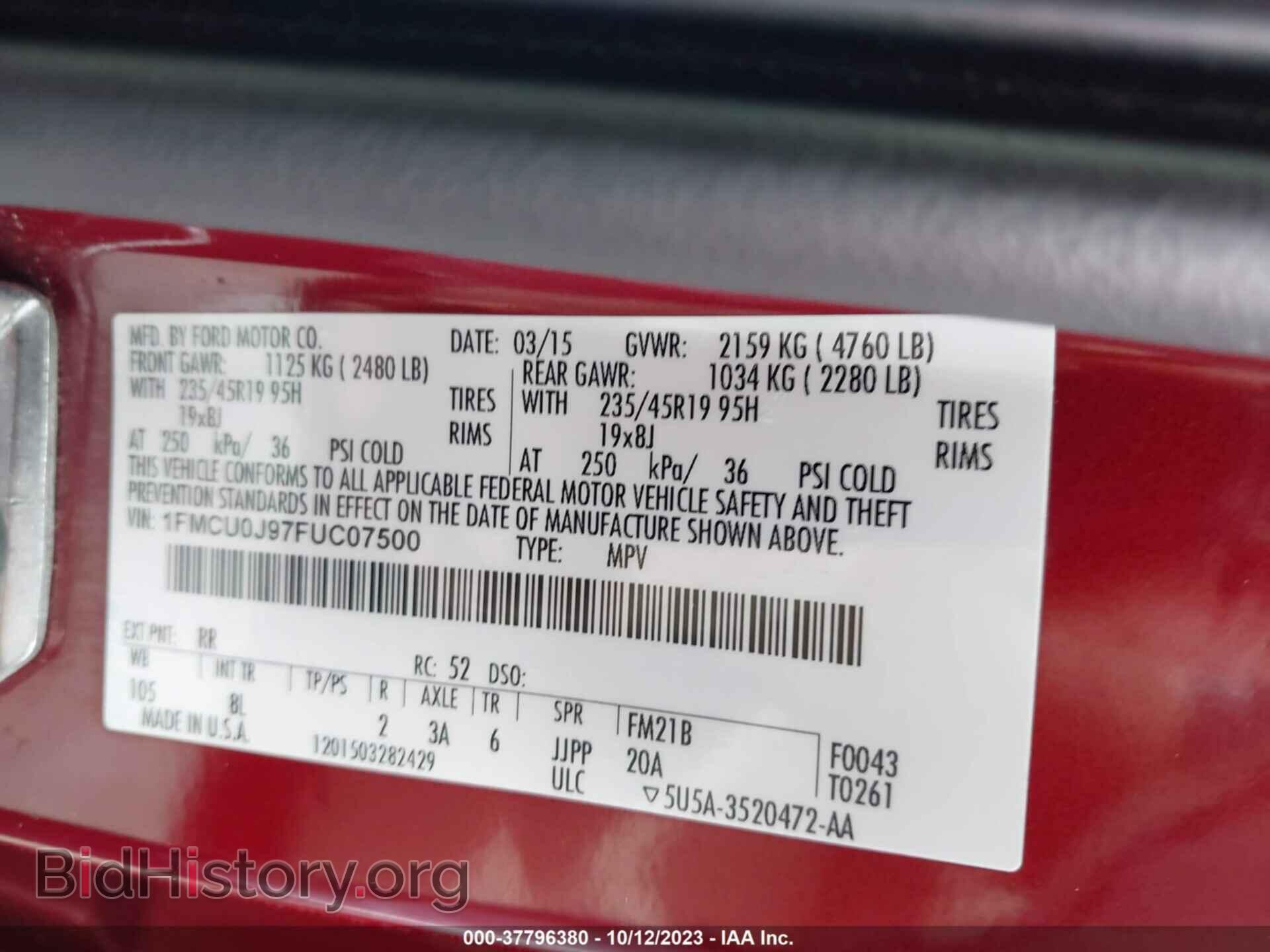 2015 FORD ESCAPE - VIN: 1FMCU0J97FUC07500 - Photo 9