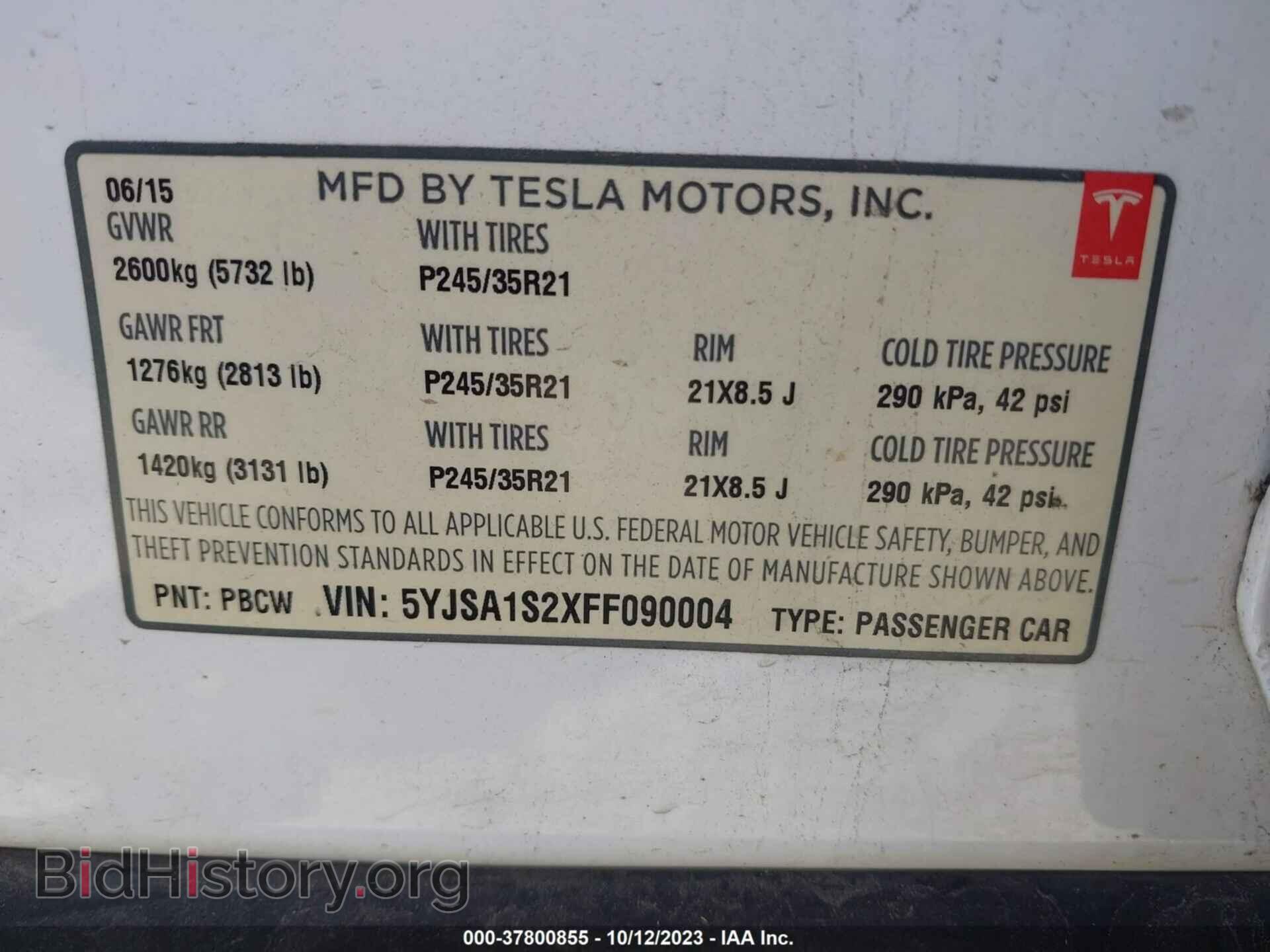 2015 TESLA MODEL S - VIN: 5YJSA1S2XFF090004 - Photo 9