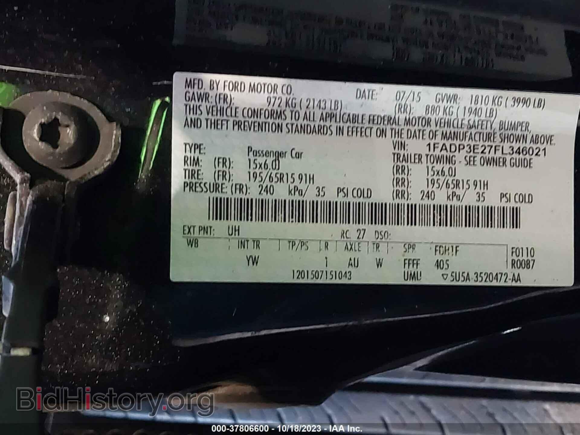 2015 FORD FOCUS - VIN: 1FADP3E27FL346021 - Фото 9
